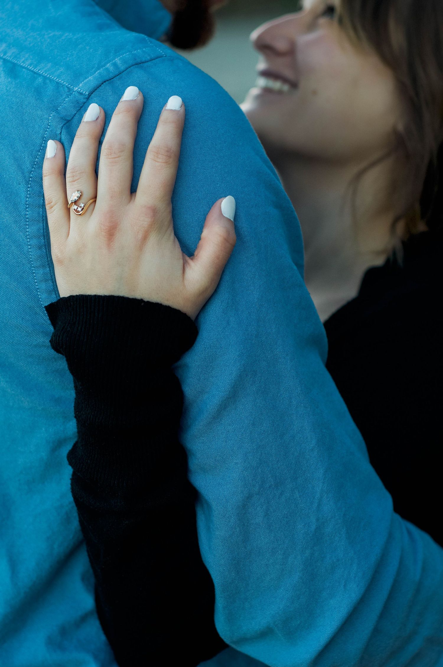Close up shot of engagement ring.