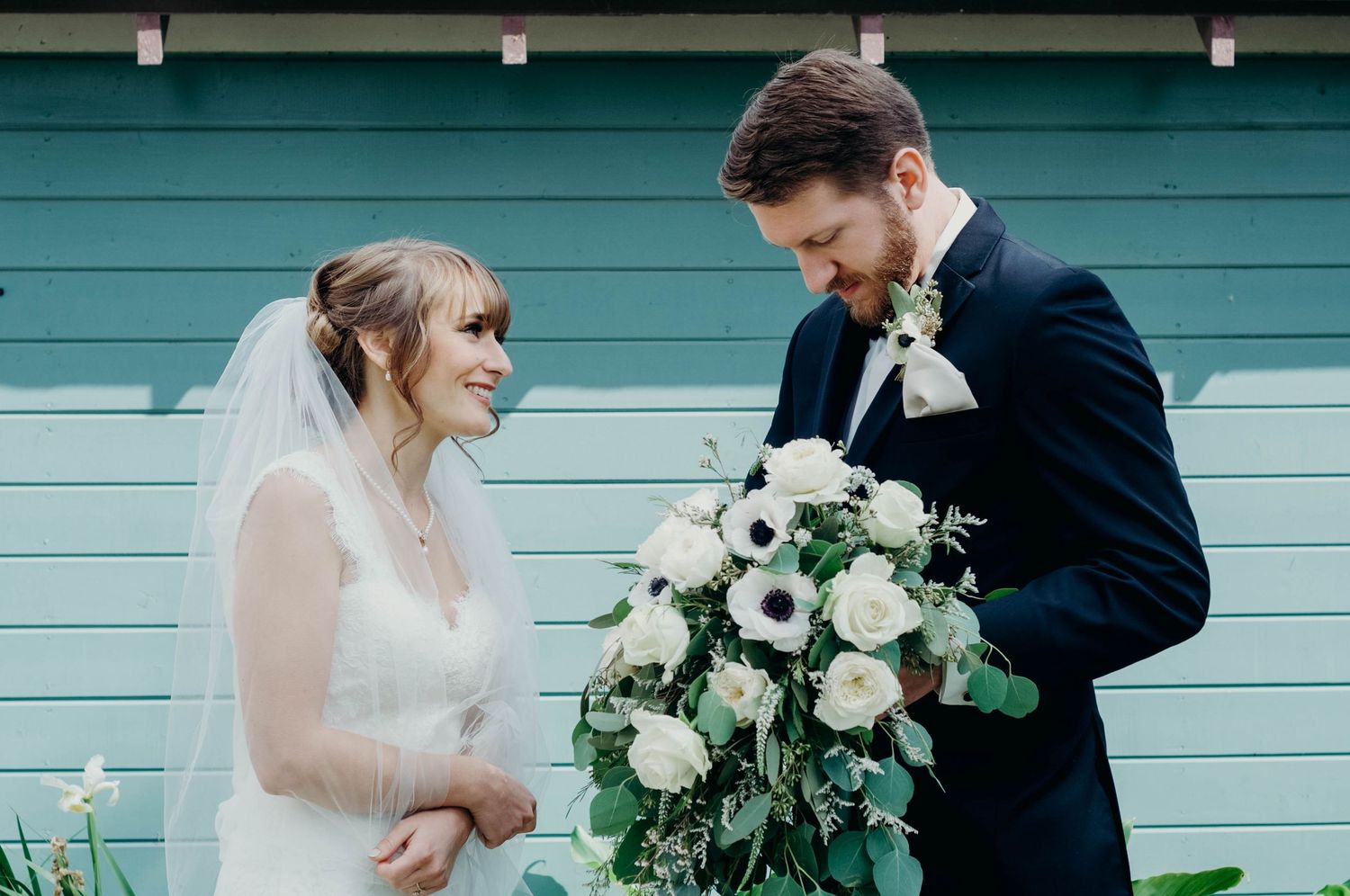Bride admiring her new groom just after saying 