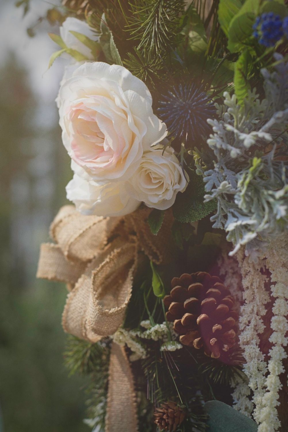 Close up of a floral bouquet at a wedding in Fernie, BC.