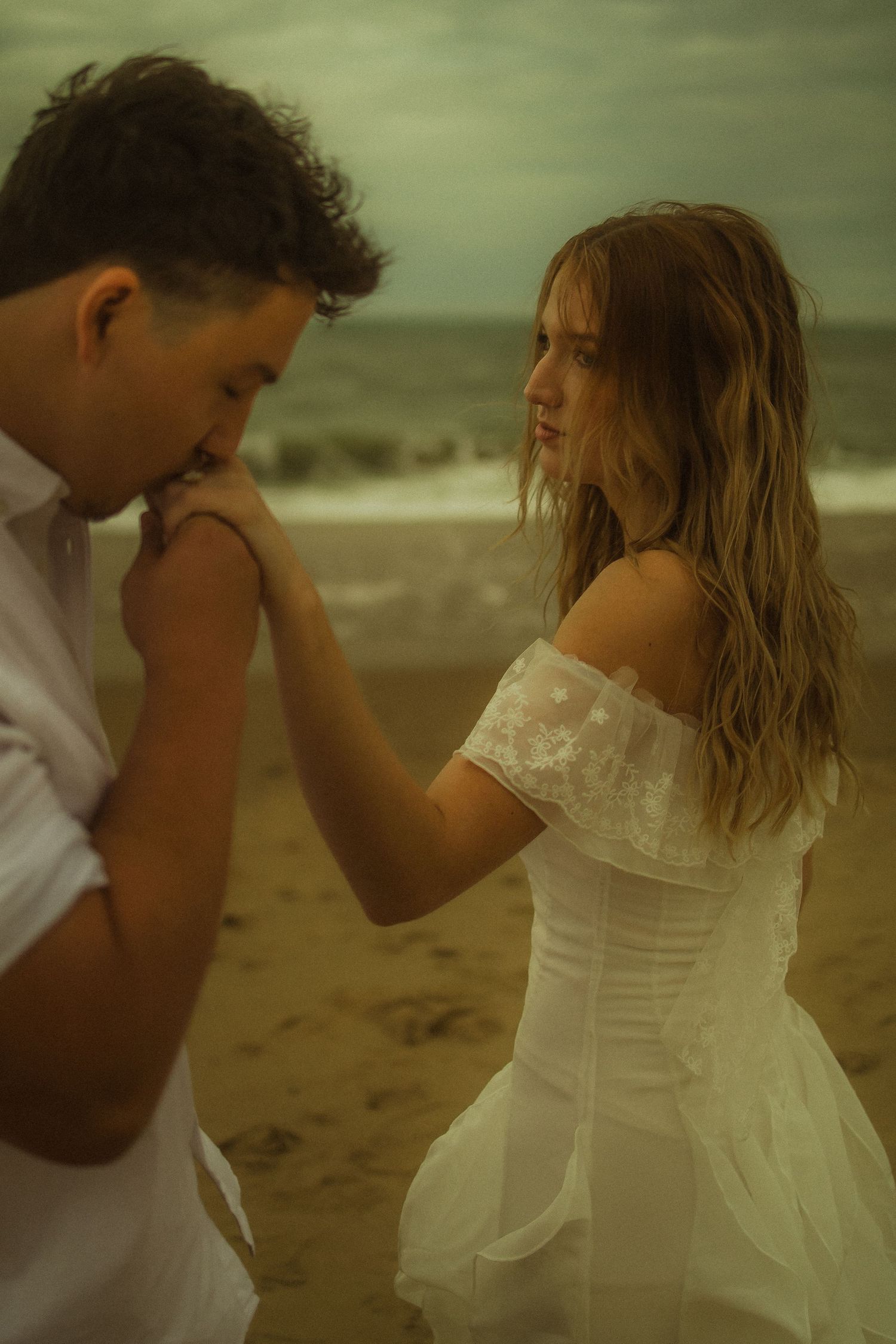 Romantic, cinematic beach engagement session at Virginia Beach