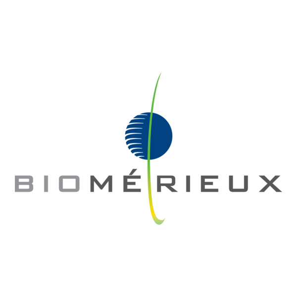 bioMerieux company logo with stylized blue circle and green line graphic above gray uppercase text.