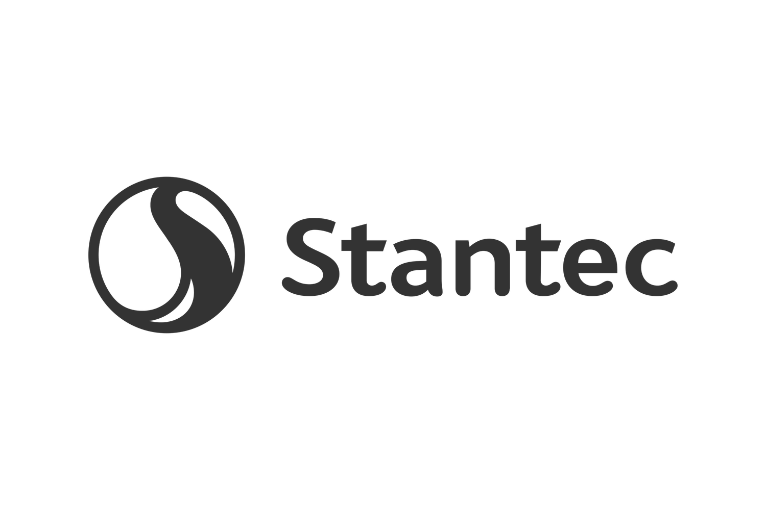 Stantec logo featuring a dark circular icon with an S shape beside gray company name text.
