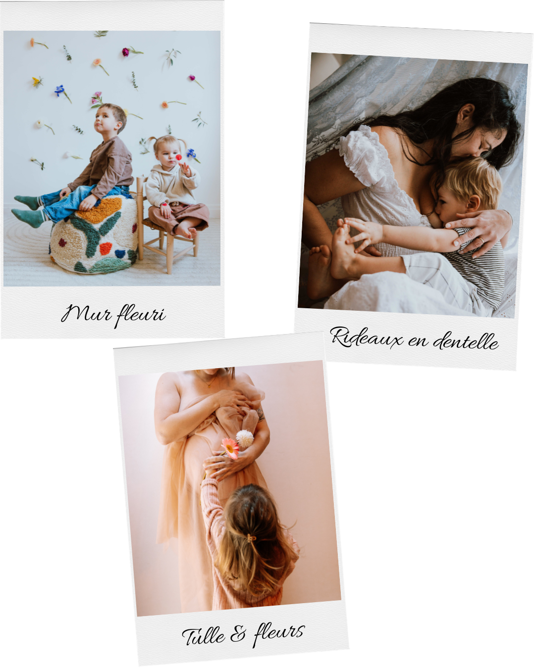 A collection of tender maternity and family lifestyle photography images arranged in a mood board collage.