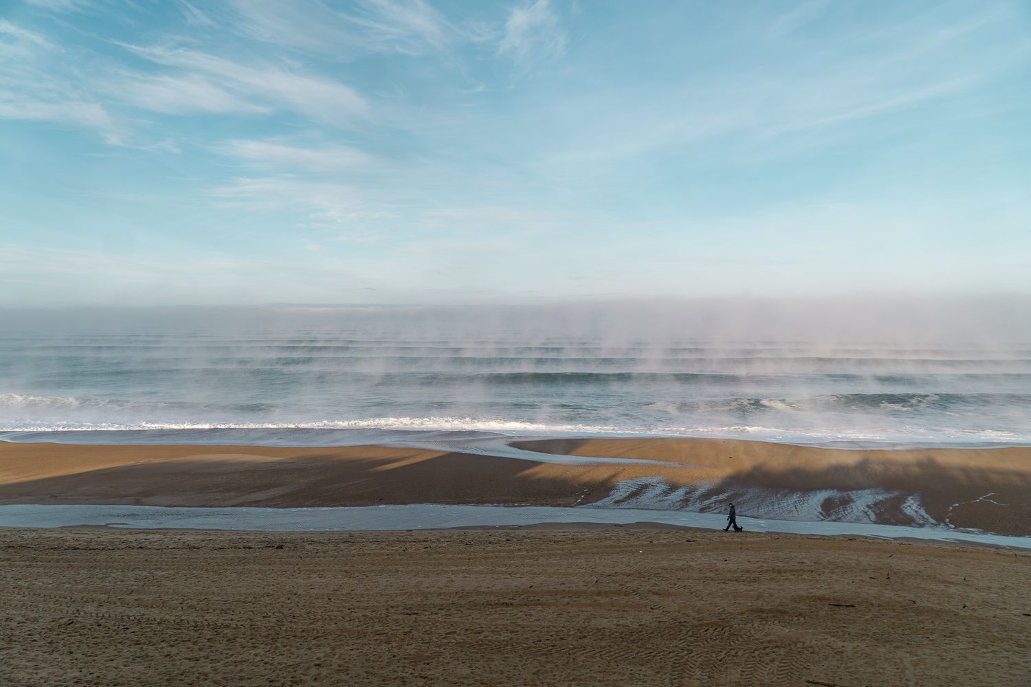 Paysage de plage sauvage et vagues sous un ciel lumineux