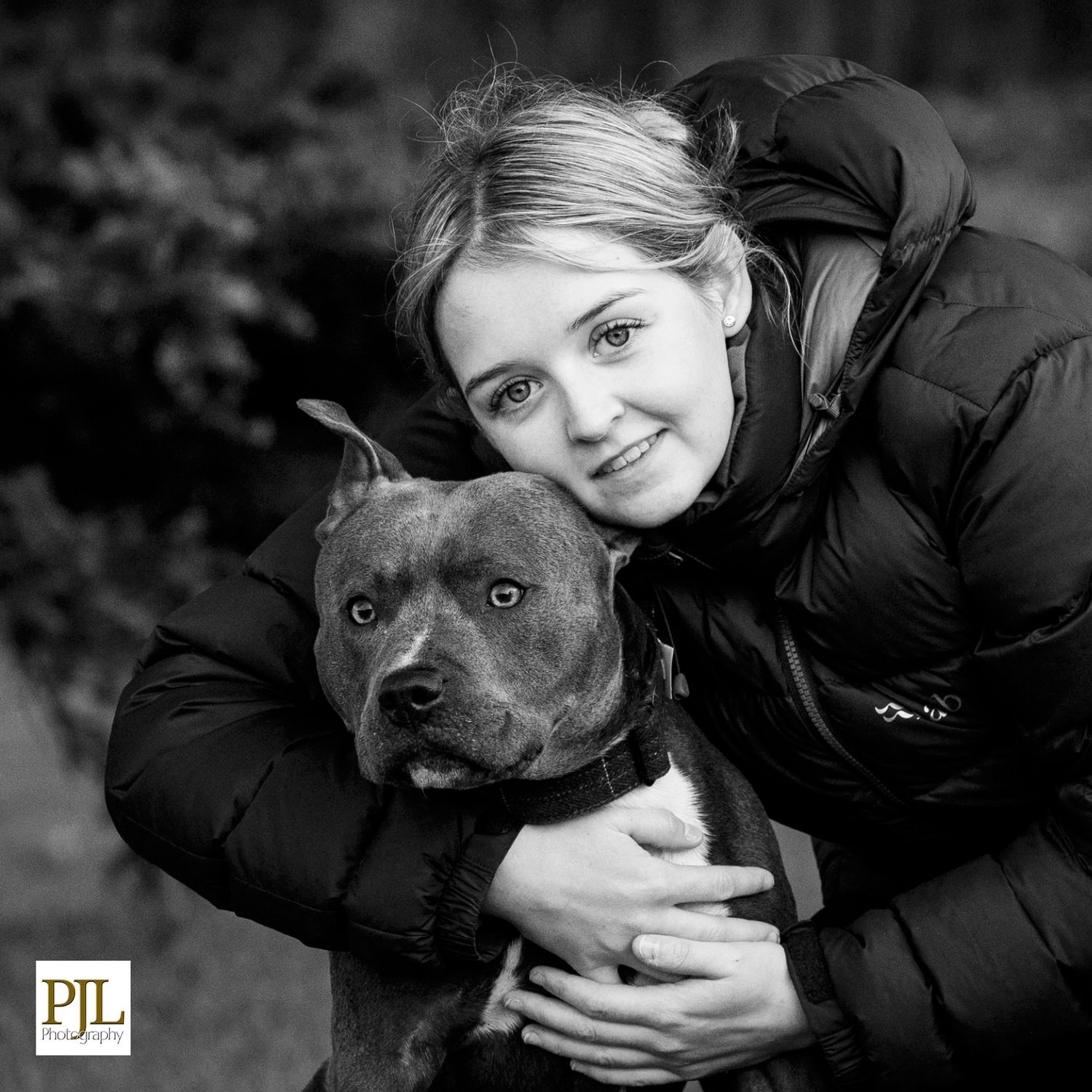 Human and dog portrait in nature