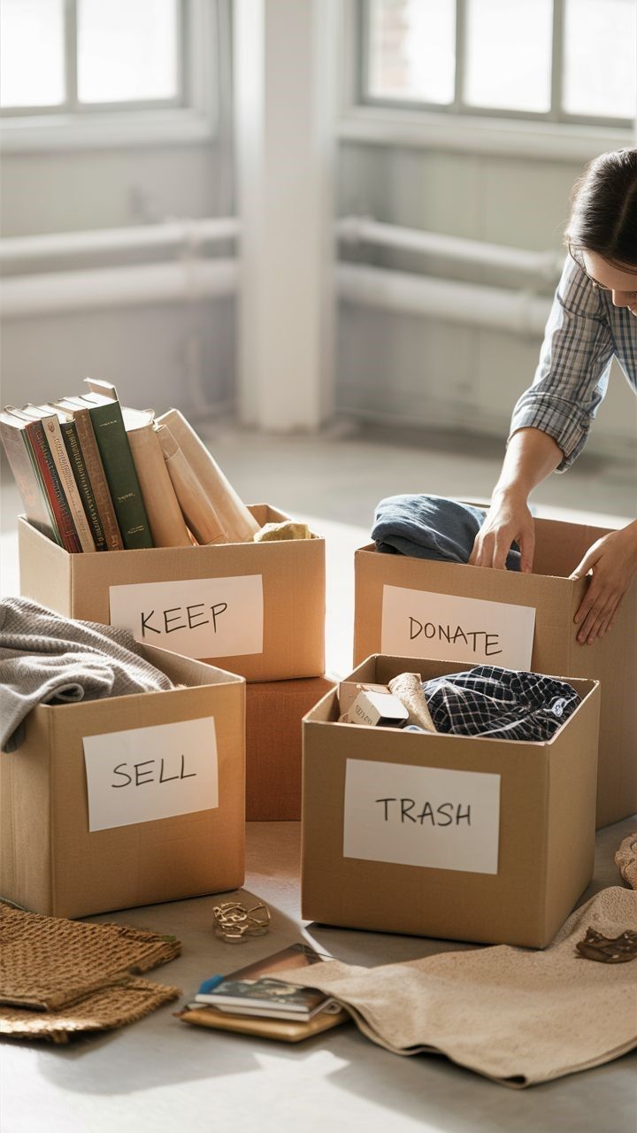 End of lease cleaning in Canberra. Sorting boxes getting ready for moving house. Easy cleaning once a home is decluttered.