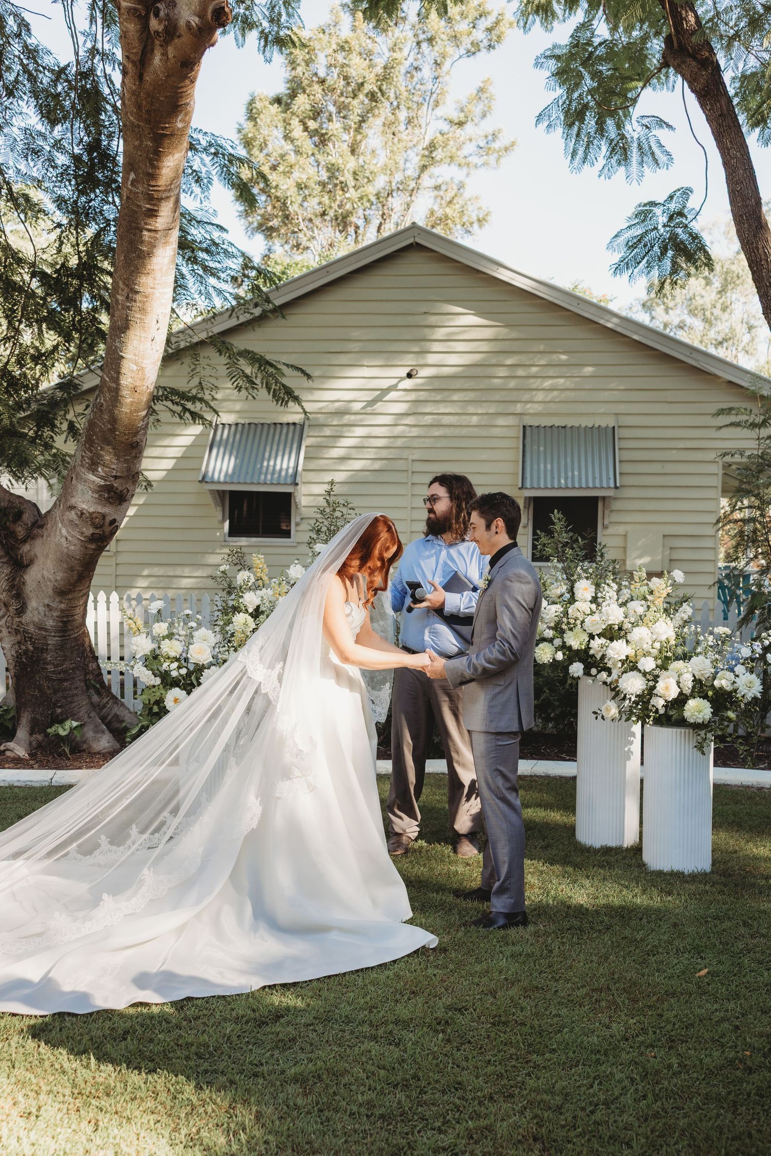 exchanging vows St Aubins Village wedding ceremony