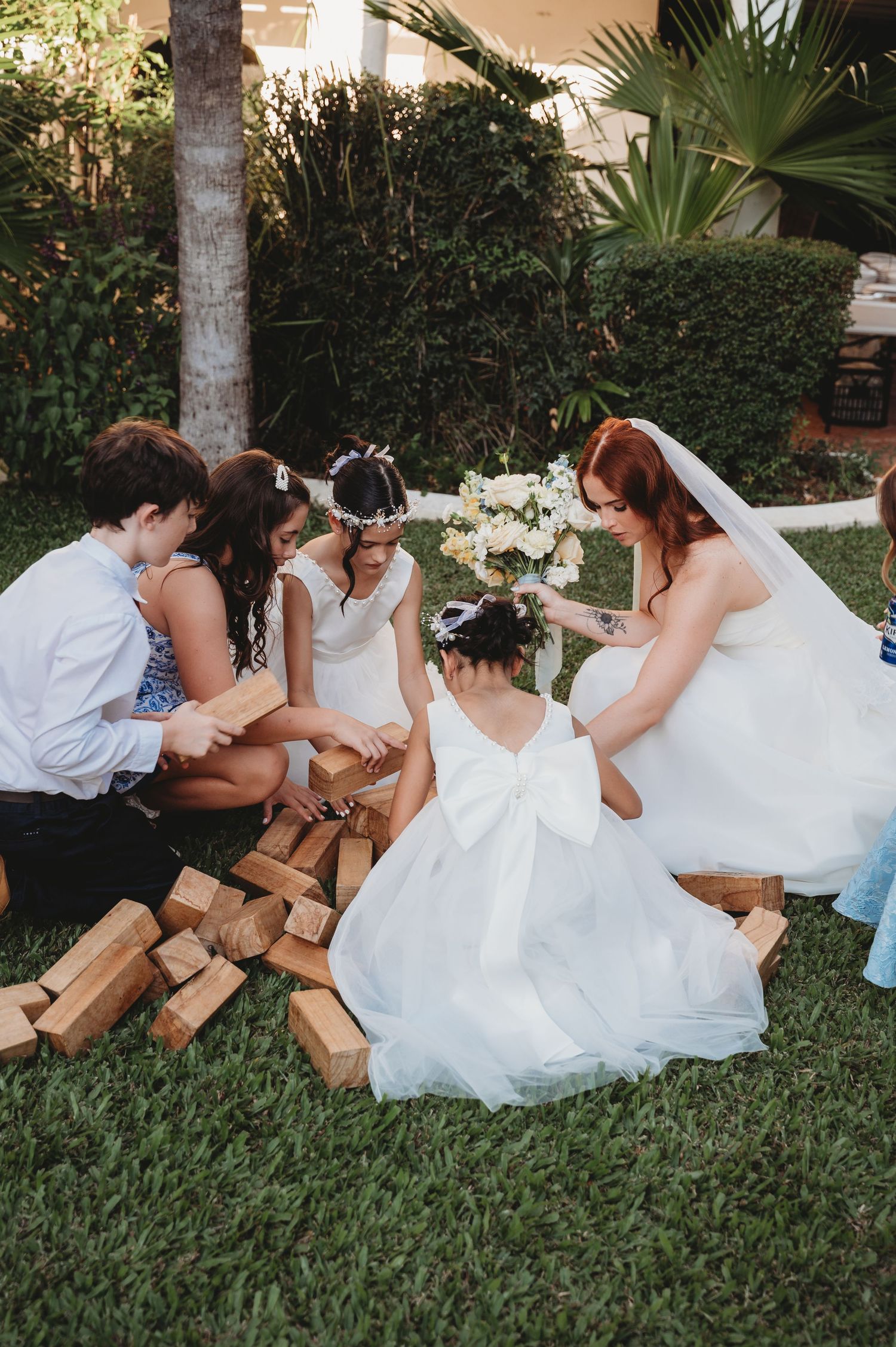 Outdoor games with bride and guests St Aubins Village