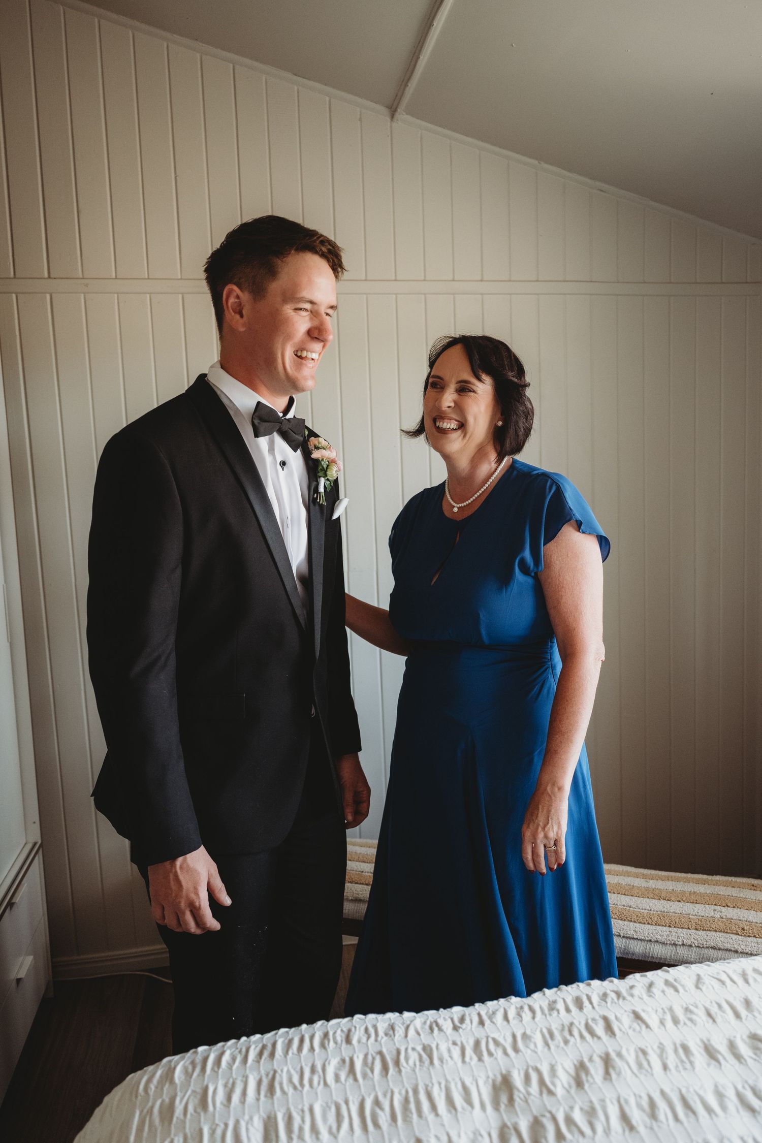Candid wedding day interactions captured in a series of natural moments.