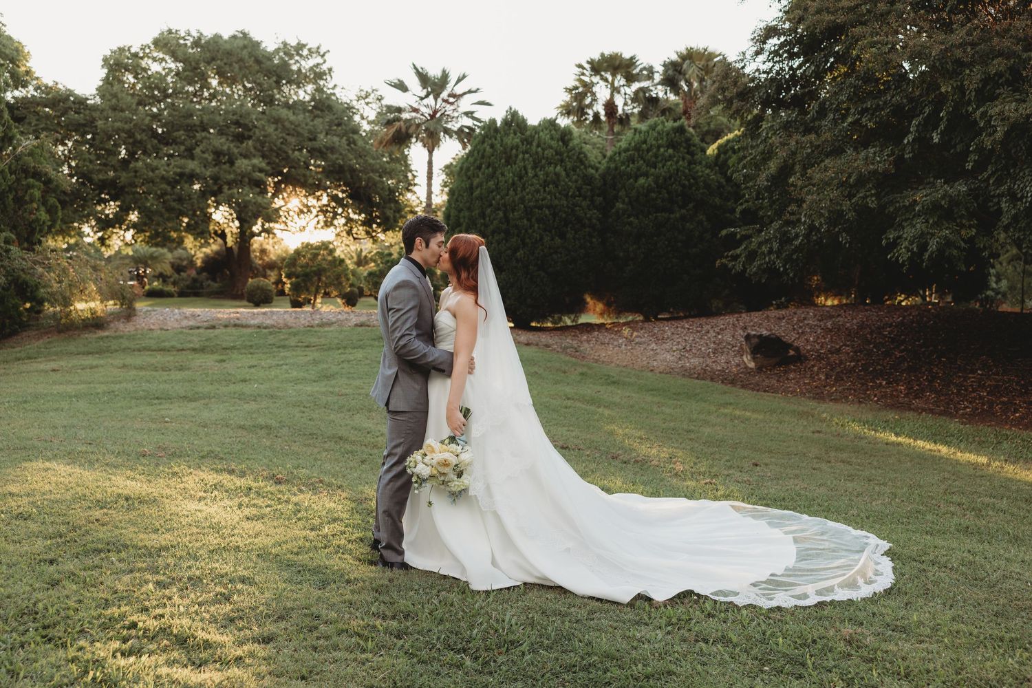 just married couple walking through gardens Central Queensland