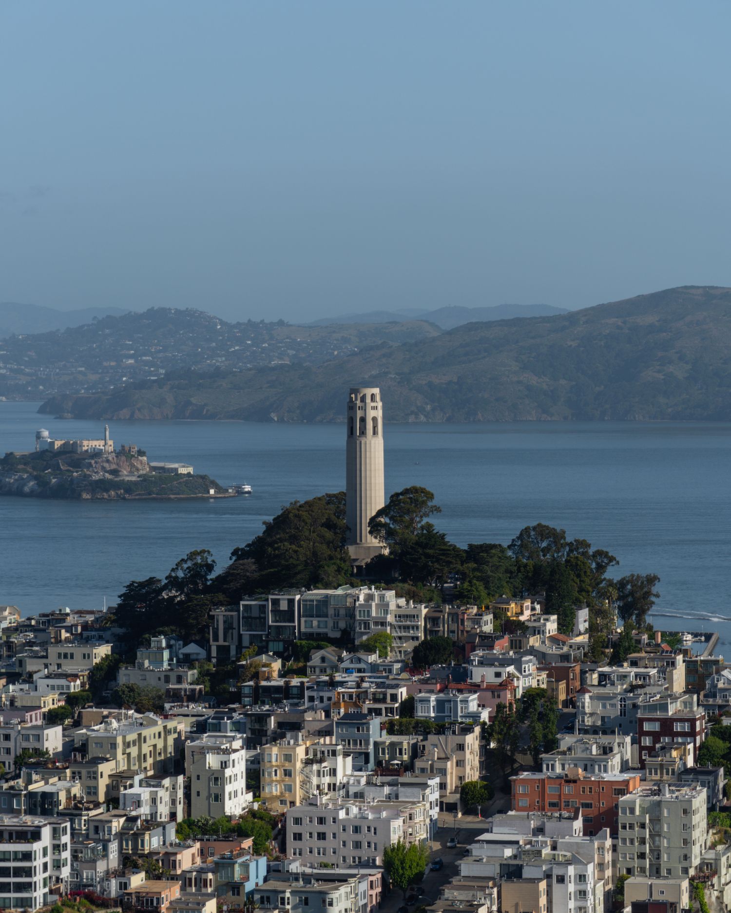 San Francisco's Russian Hill neighborhood with historic buildings cascading down to the bay.