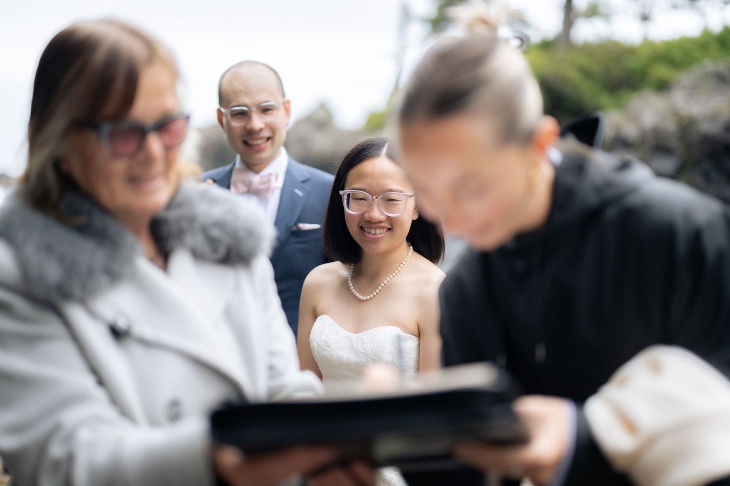 Intimate wedding ceremony moments captured against a scenic Pacific Northwest backdrop.