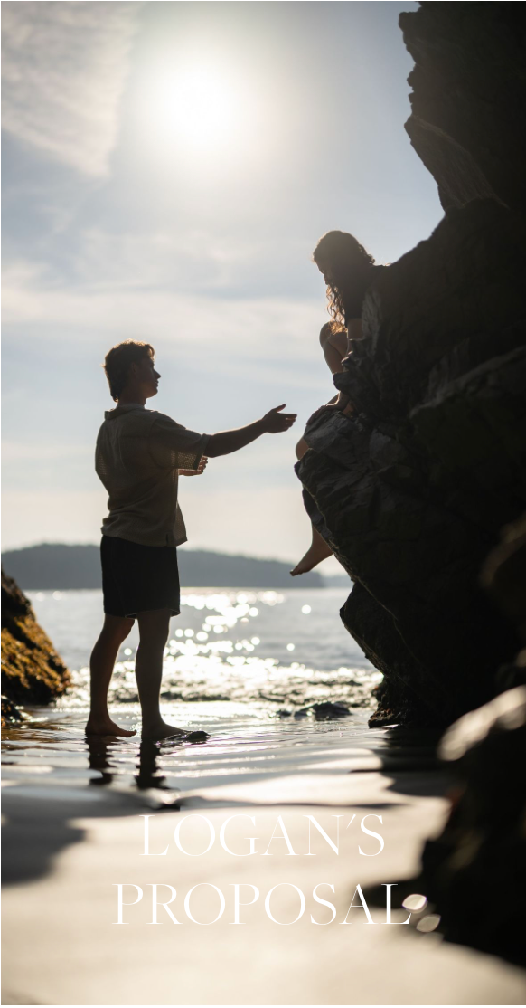 A romantic beach proposal silhouette sequence showing a couple's special moment against a sparkling ocean backdrop.