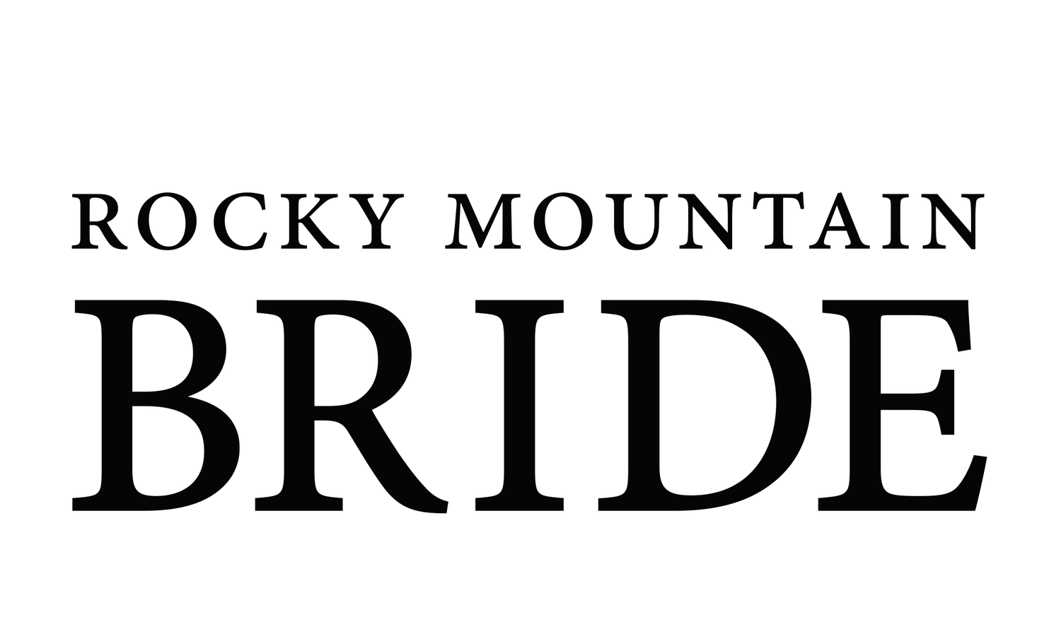 Rocky Mountain Bride magazine logo featuring bold serif typography on a clean white background.