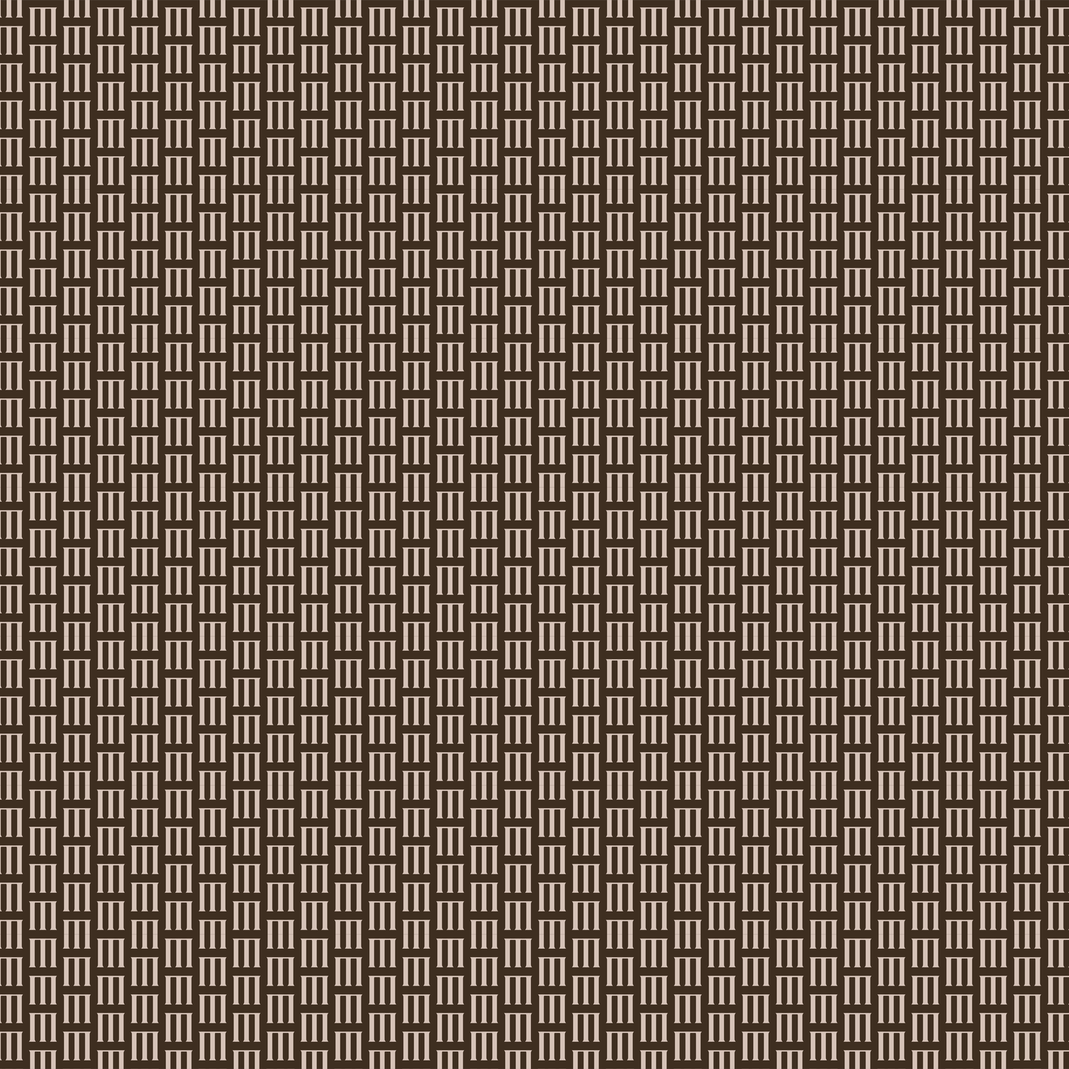 Brown and black woven geometric grid pattern textile with repeating rectangular shapes creating a classic basket weave design.