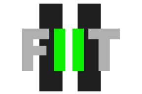 FIIT logo featuring bold black vertical bars with neon green accents and gray lettering on white background.