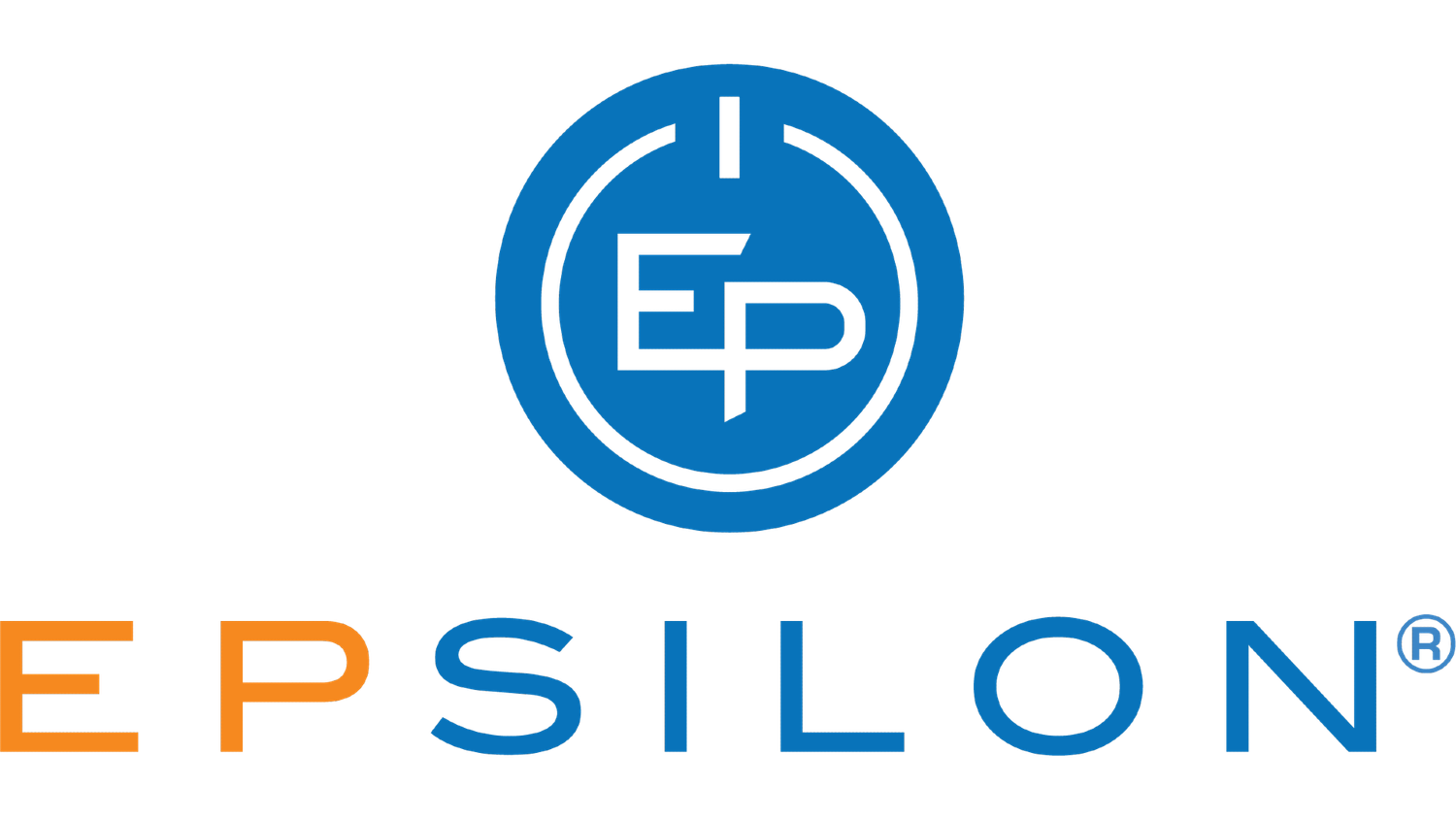 Epsilon company logo featuring a blue circular emblem with EP initials and bold orange and gray typography.