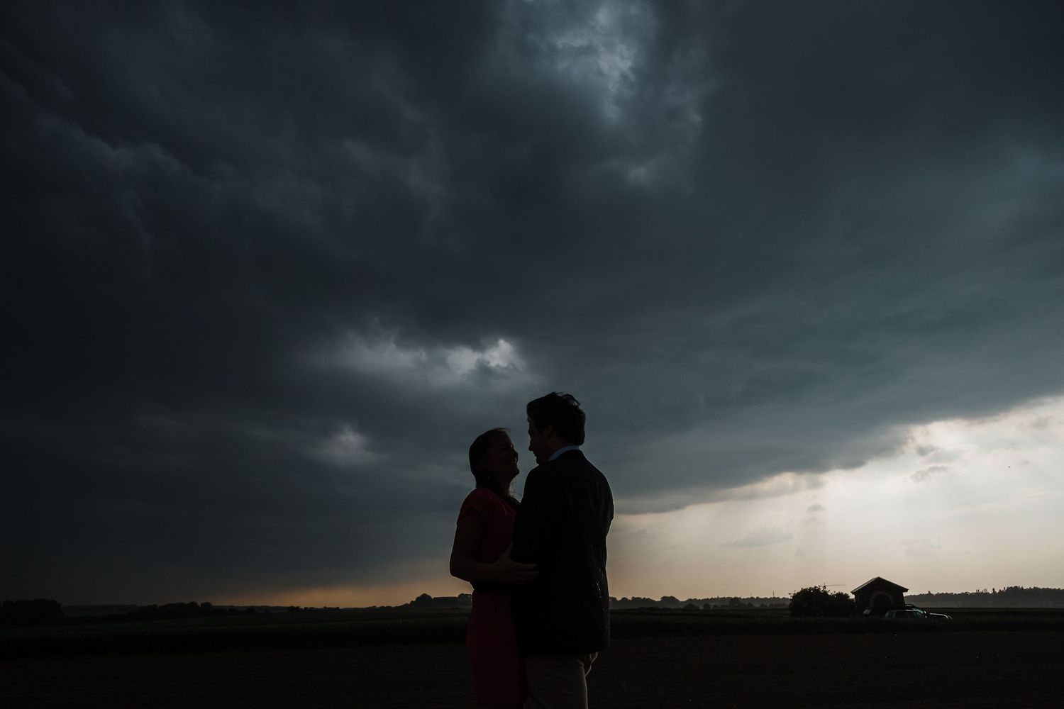 A dramatic series of storm cloud photos showing dark skies and silhouettes against moody weather conditions at sunset.