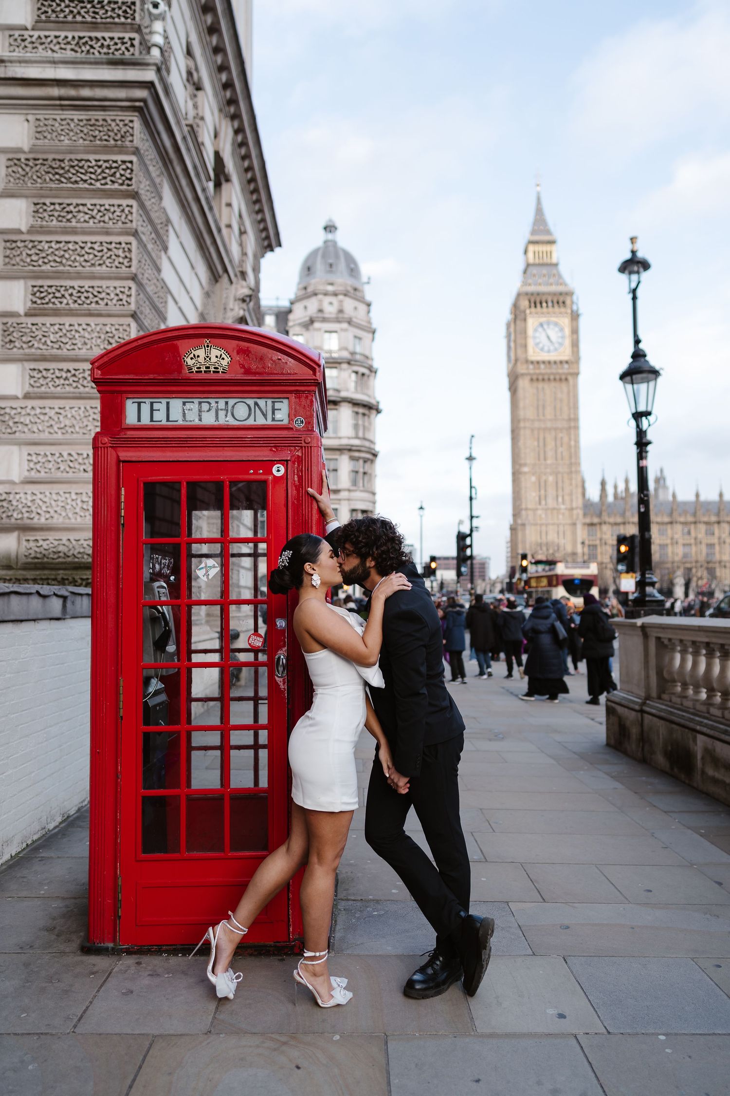 Relaxed, Natural wedding photos. Red Phone Box. Big Ben & Westminster River Thames. London Wedding photographer