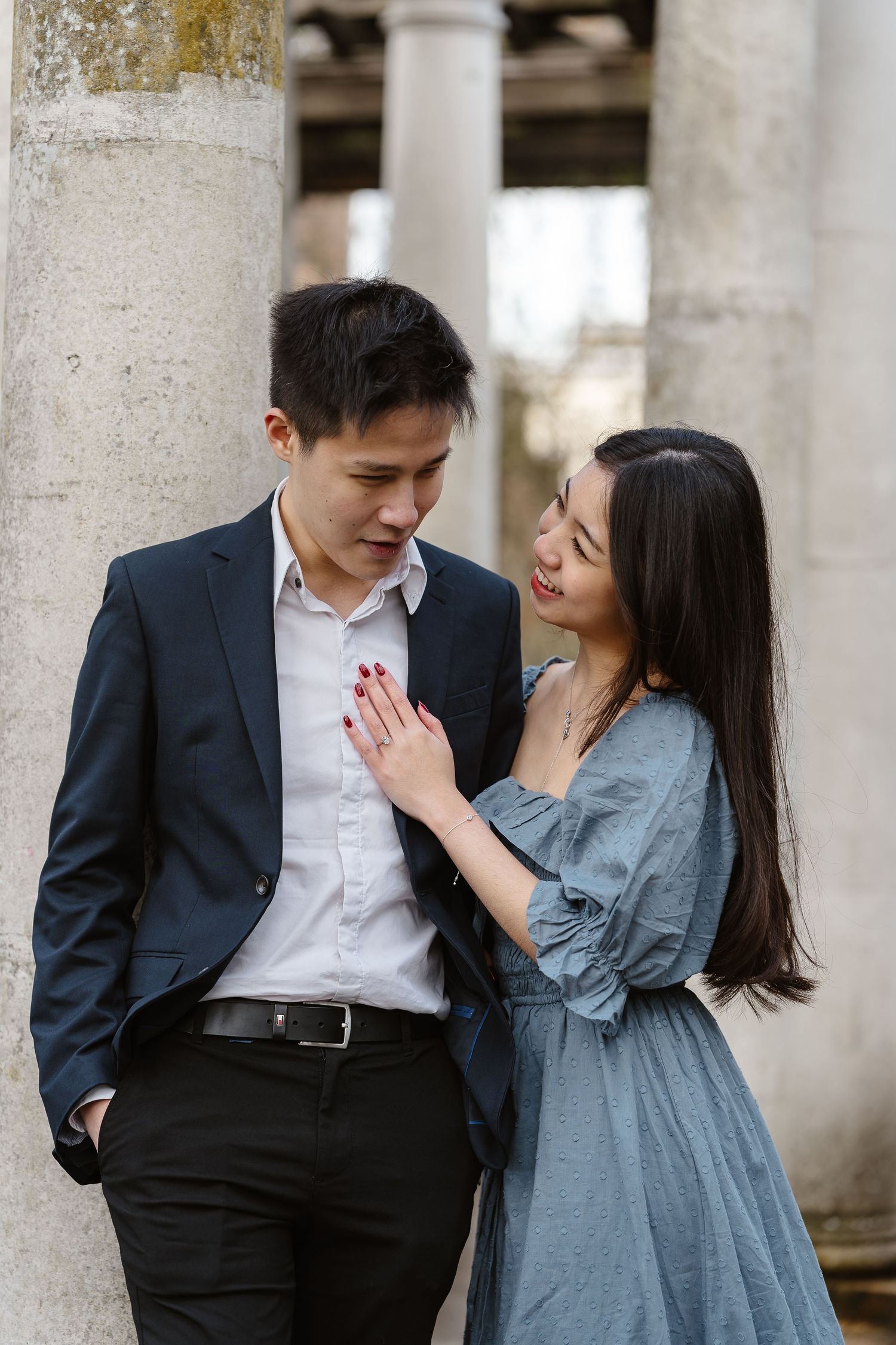 romantic engagement together cuddles, London destination photographer