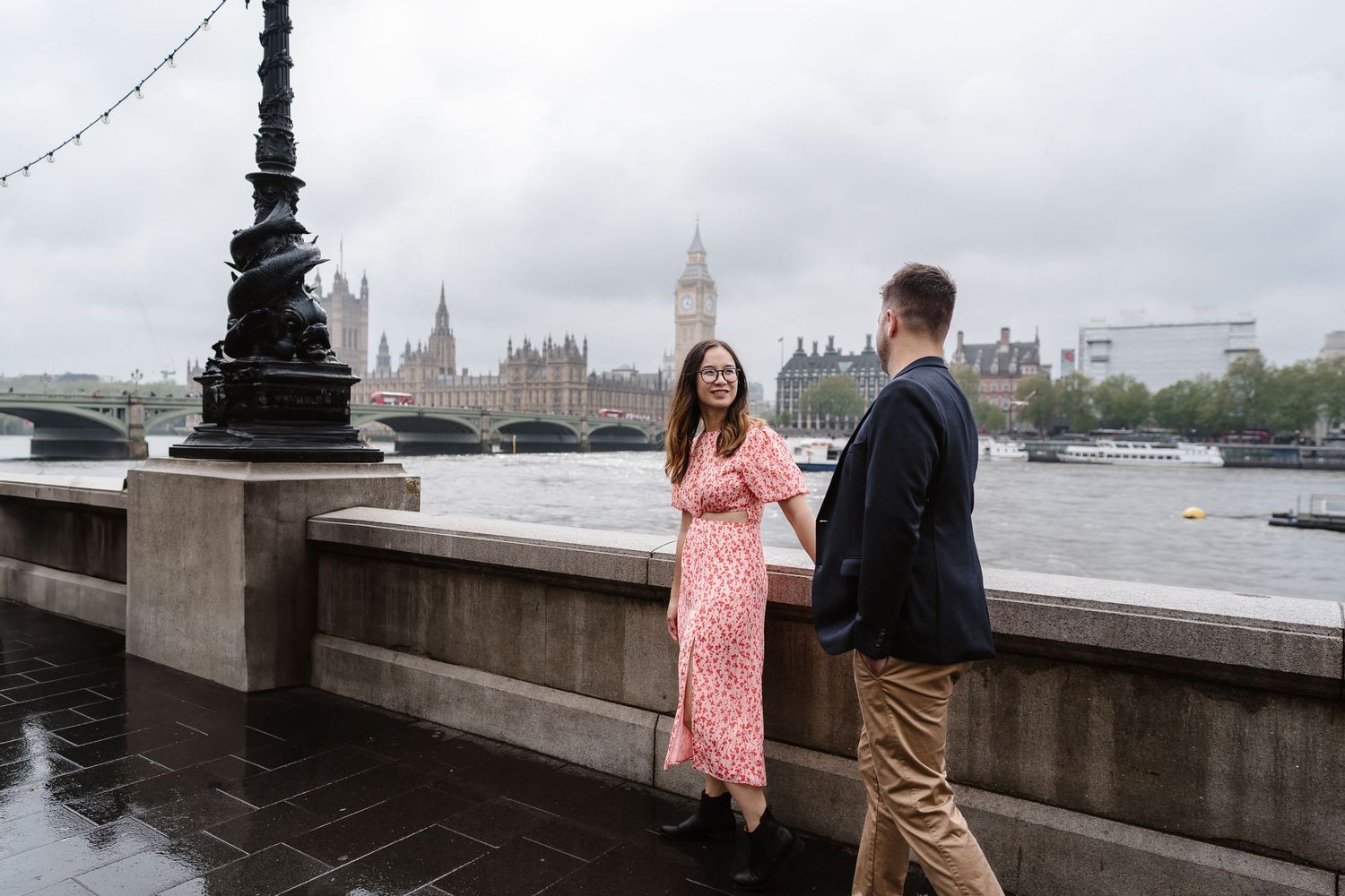 Alitha & James in Londons iconic big ben westminster in Spring for their exciting Engagement / Pre-Wedding photoshoot engagement ring