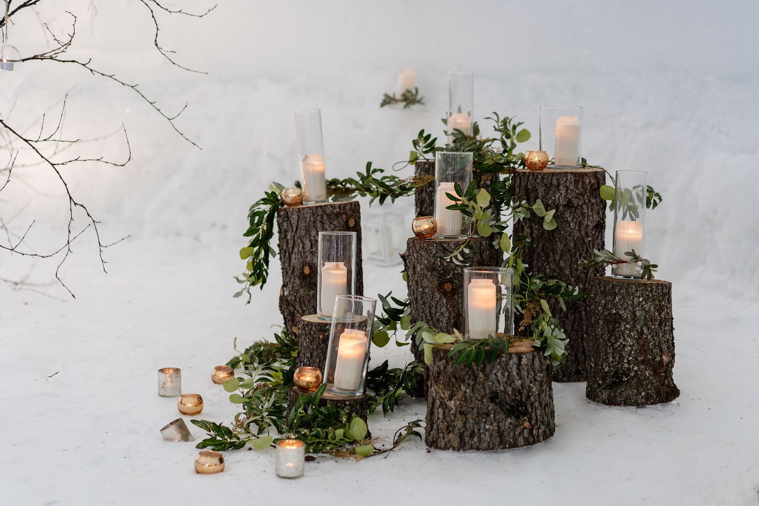 Candlelit wedding vows ceremony-luxury wedding at Snow Chapel, Northern Lights Village, Levi. Lapland Wedding Photographer. Love in Lapland