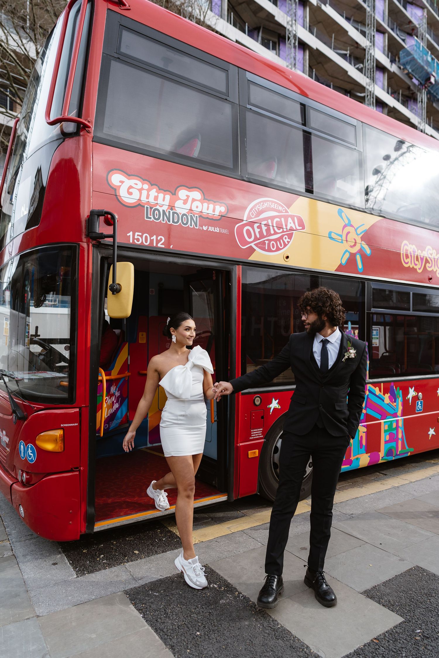 Couple Wedding Elopement. Iconic London buildings. London Eye. Double Decker Red Bus. London Wedding photographer