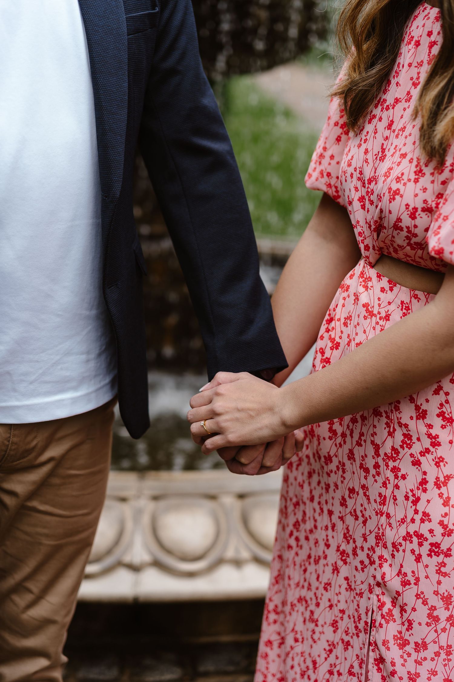 Alitha & James in Londons luxury regents park gardens in Spring for their exciting Engagement / Pre-Wedding photoshoot engagement ring