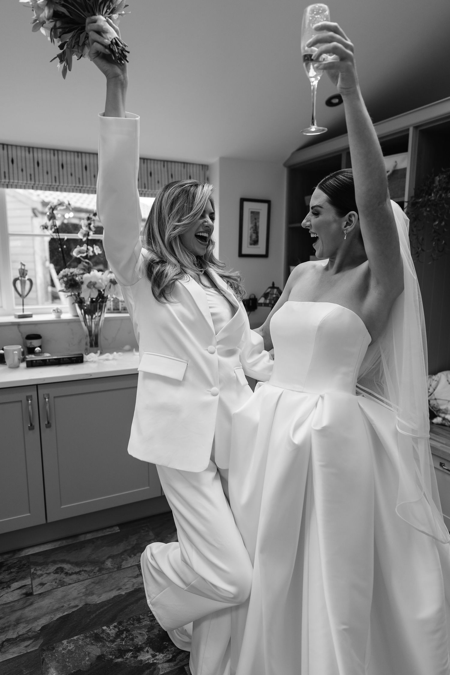Toasting the moment, woohoo it's your wedding day. Happy vibes - special sister bond
