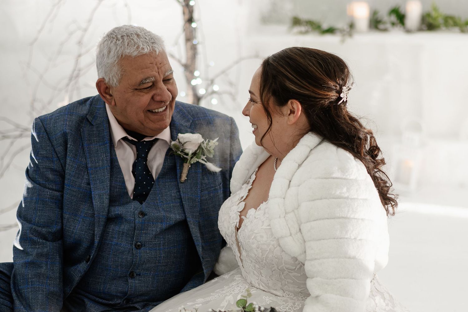 Candlelit wedding vows ceremony-luxury wedding at Snow Chapel, Northern Lights Village, Levi. Lapland Wedding Photographer. Love in Lapland