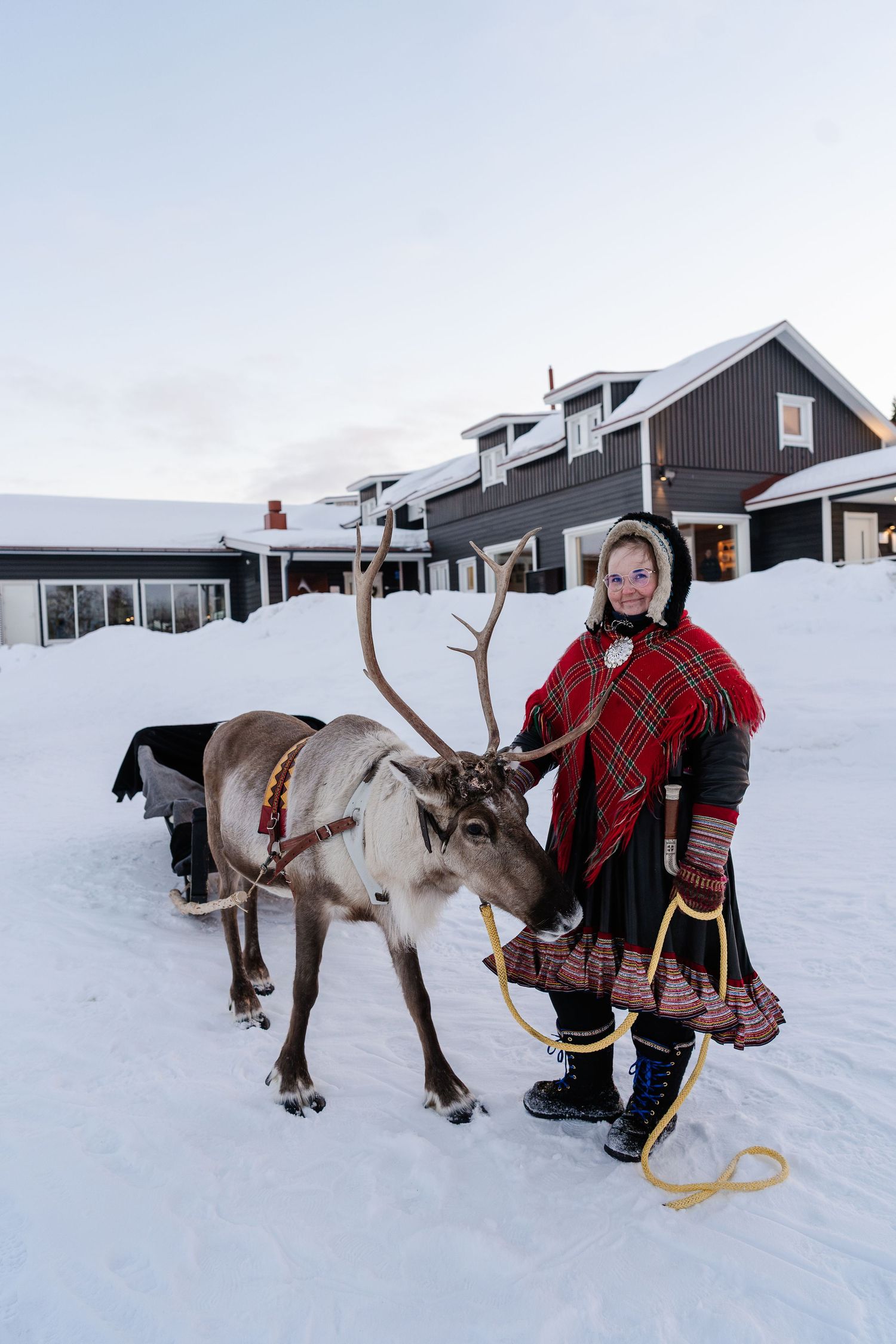 Sami and Reindeer at luxury wedding venue in Lapland. Eloping in Lapland. Marry in Lapland. Unique Wedding Experience in Lapland. Photograph