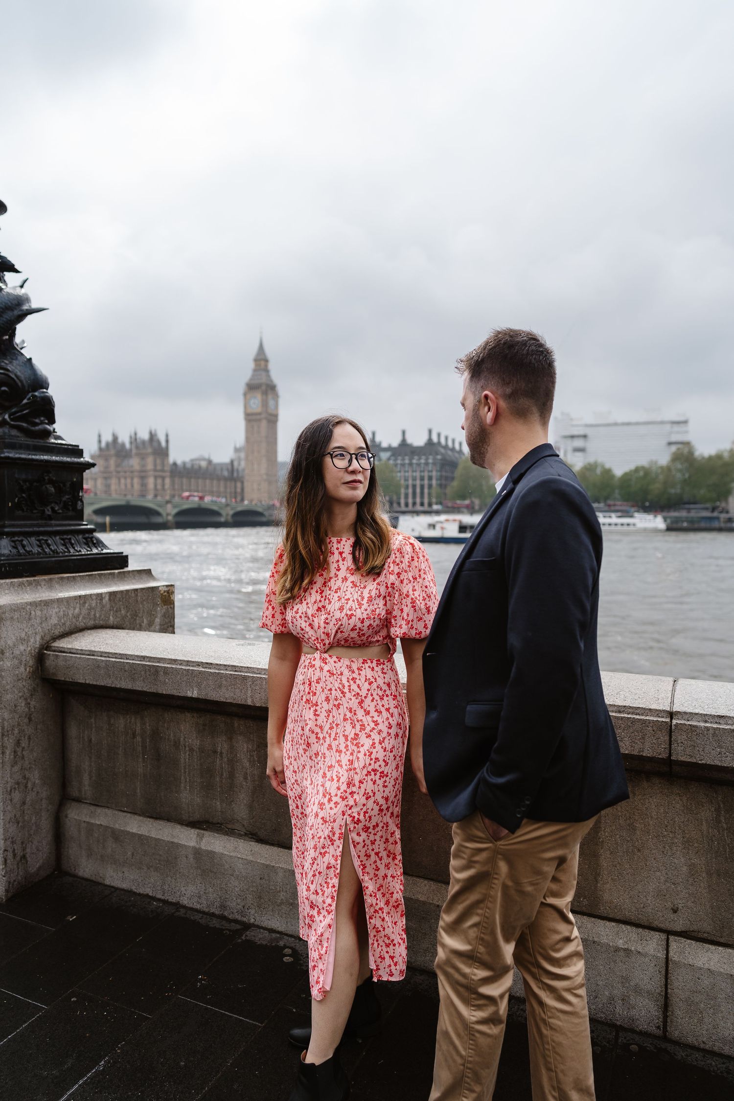 Alitha & James in Londons iconic big ben westminster in Spring for their exciting Engagement / Pre-Wedding photoshoot engagement ring