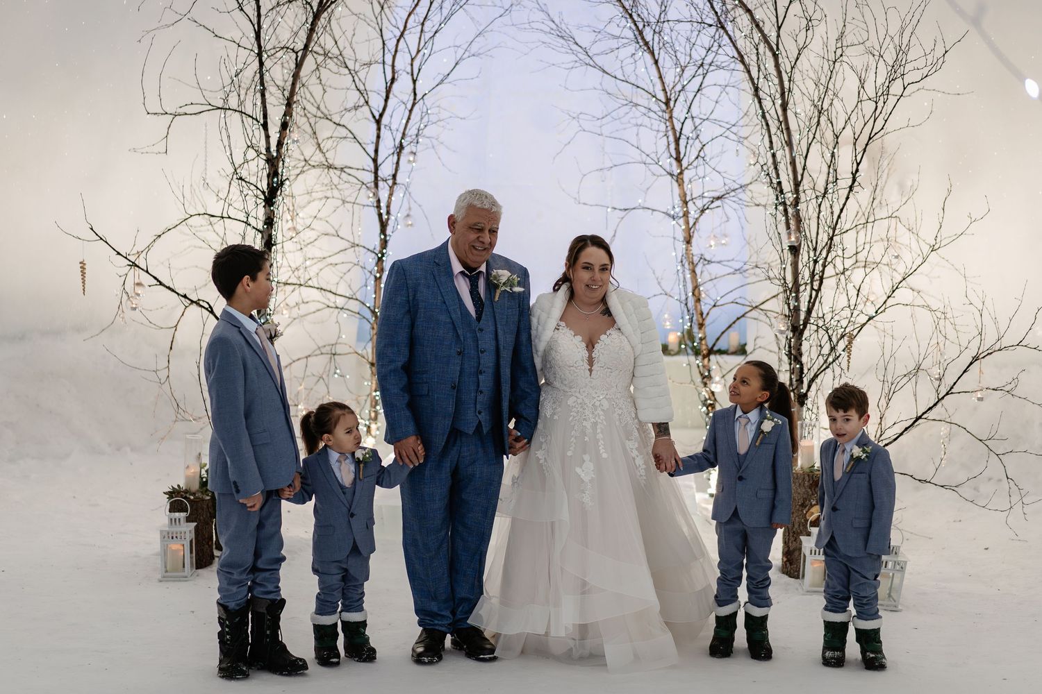 Family Photos wedding ceremony-luxury wedding at Snow Chapel, Northern Lights Village, Levi. Lapland Wedding Photographer. Love in Lapland