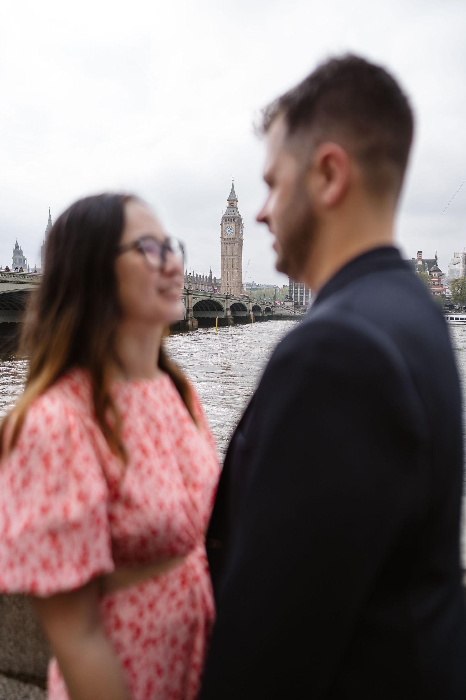 Alitha & James in Londons iconic big ben westminster in Spring for their exciting Engagement / Pre-Wedding photoshoot engagement ring