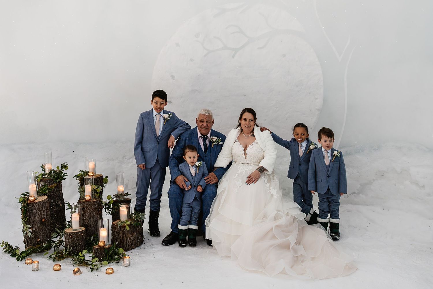 Family Photos wedding ceremony-luxury wedding at Snow Chapel, Northern Lights Village, Levi. Lapland Wedding Photographer. Love in Lapland