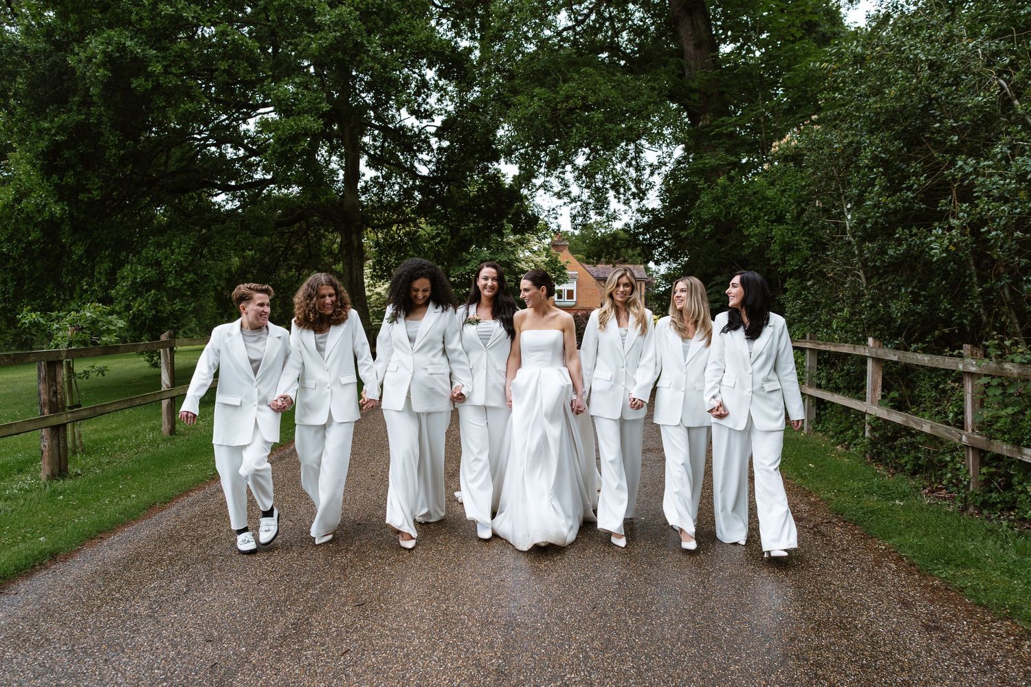 Here come the girls. Timeless and elegant vibe with Hannah and her bridesmaids. Norfolk luxury wedding