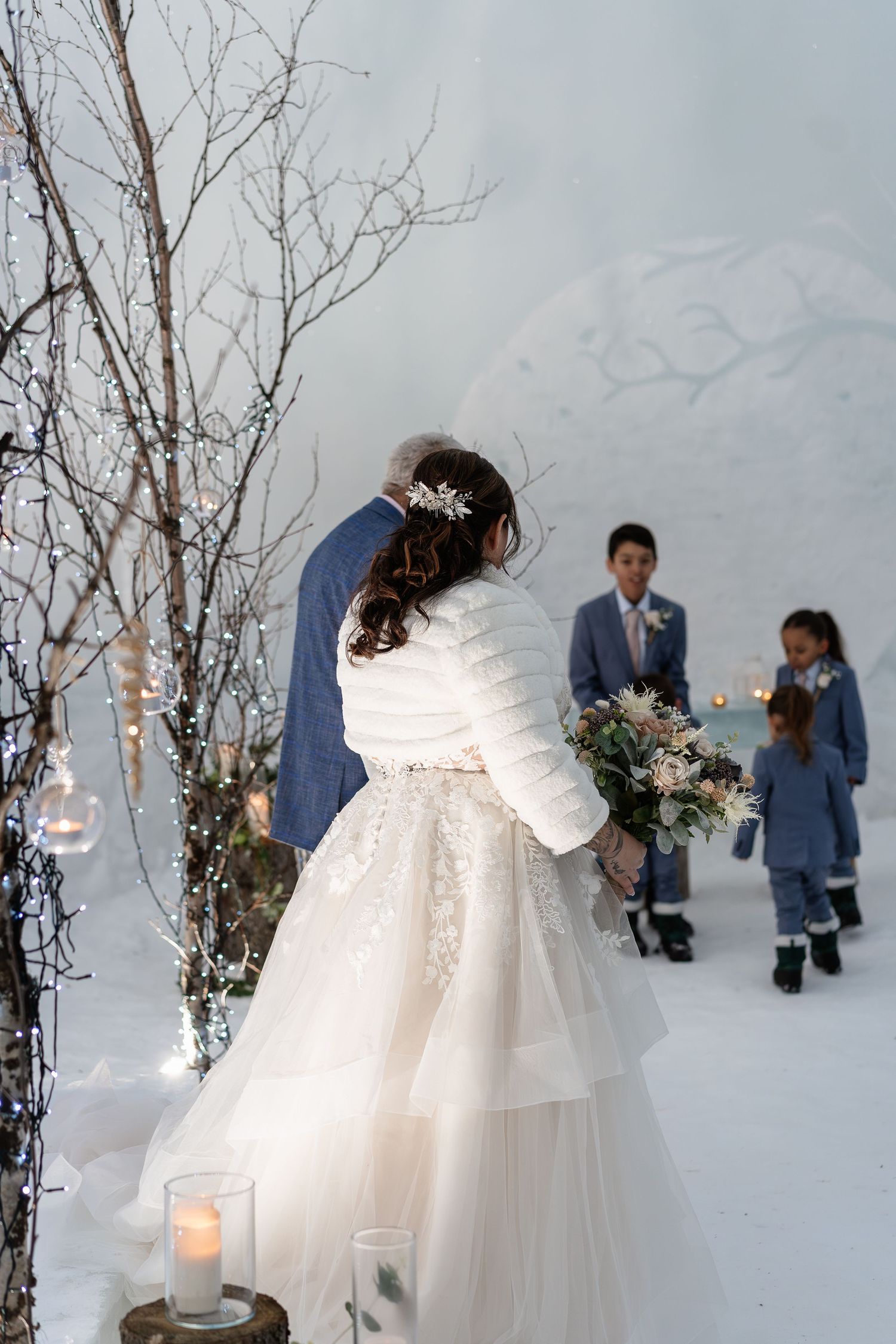 Candid photos wedding ceremony-luxury wedding at Snow Chapel, Northern Lights Village, Levi. Lapland Wedding Photographer. Love in Lapland