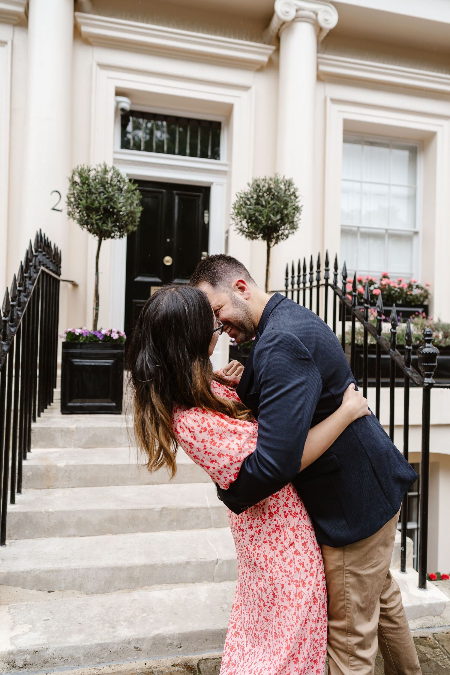Alitha & James in Londons iconic park crescent luxury in Spring for their exciting Engagement / Pre-Wedding photoshoot engagement ring