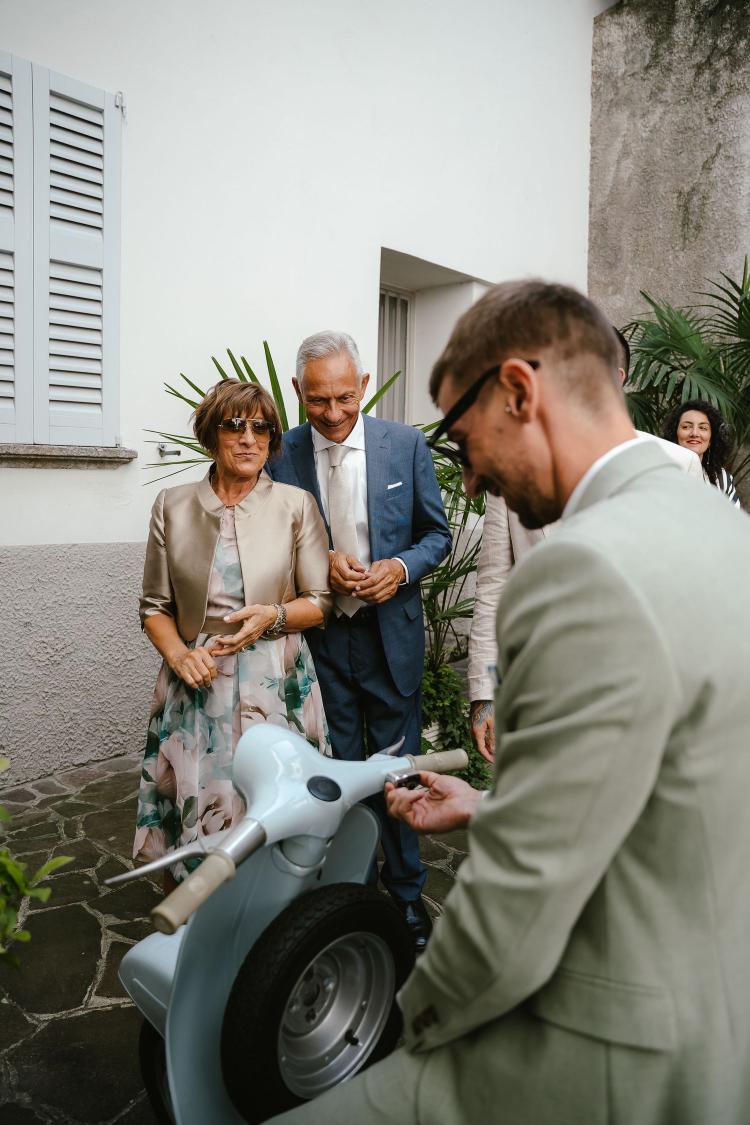 Groom and Vespa Lake Como. Villa Guilia Wedding Venue. Lake Como Wedding Photographer. Destination Wedding Photographer