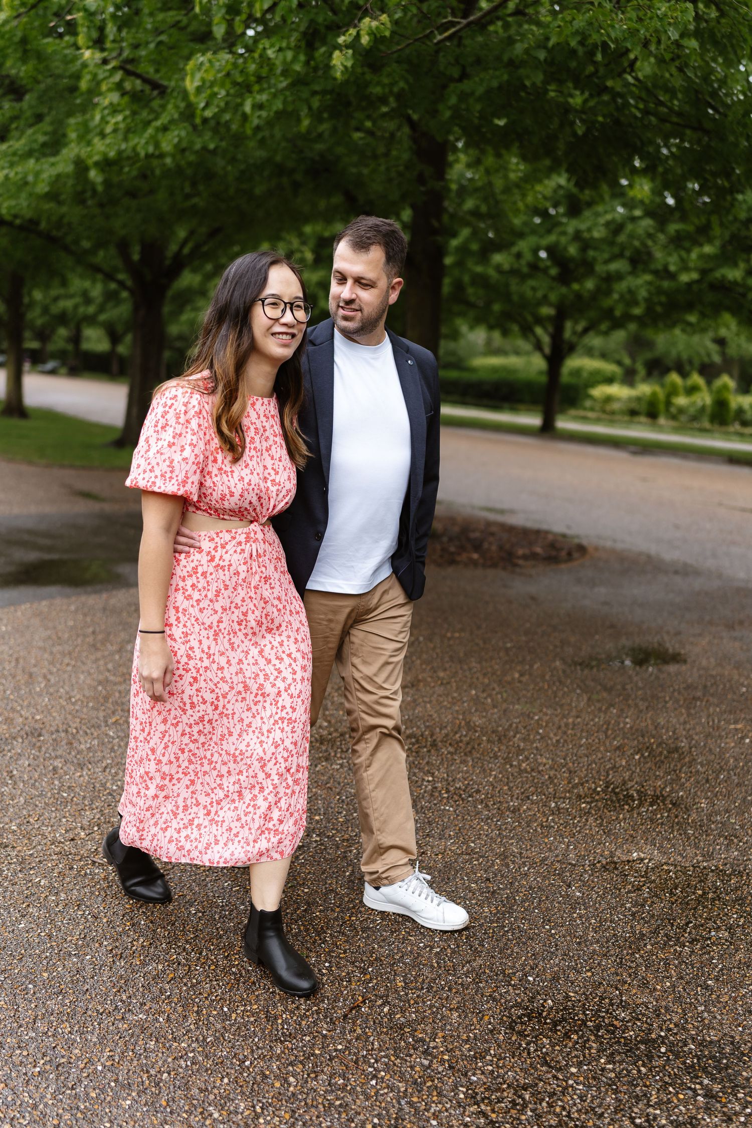 Alitha & James in Londons luxury regents park gardens in Spring for their exciting Engagement photoshoot engagement ring romantic