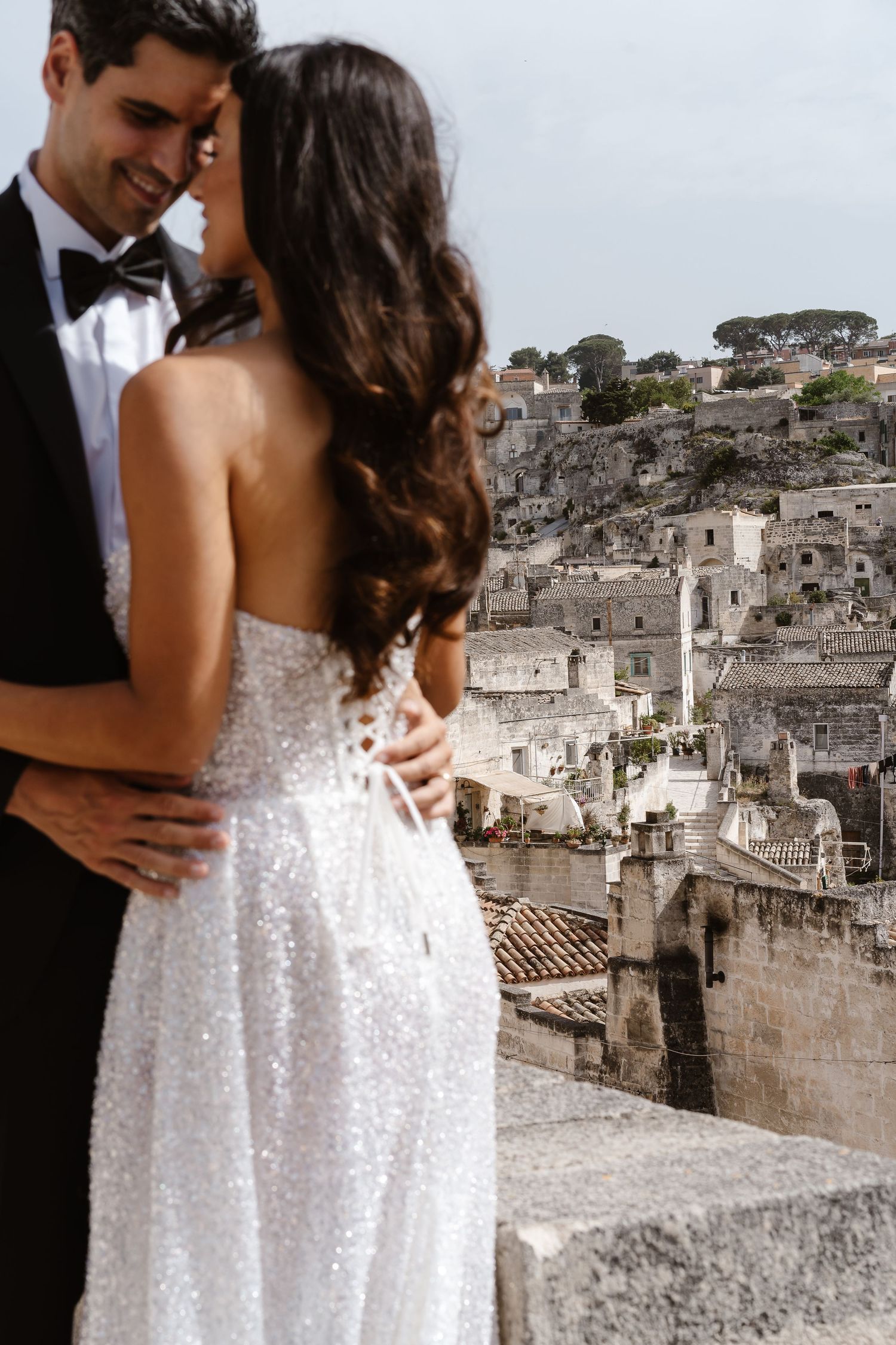 A special gaze a warm embrace. Old town Matera Italy