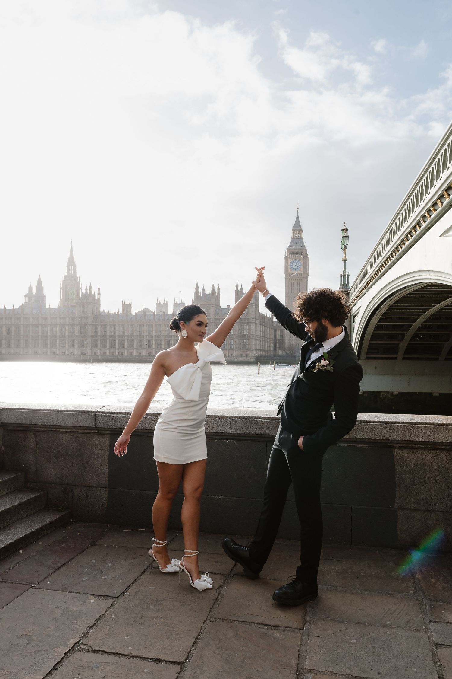 Wedding elopement London. Relaxed,Natural wedding photos Big Ben & Westminster River Thames. London Wedding photographer