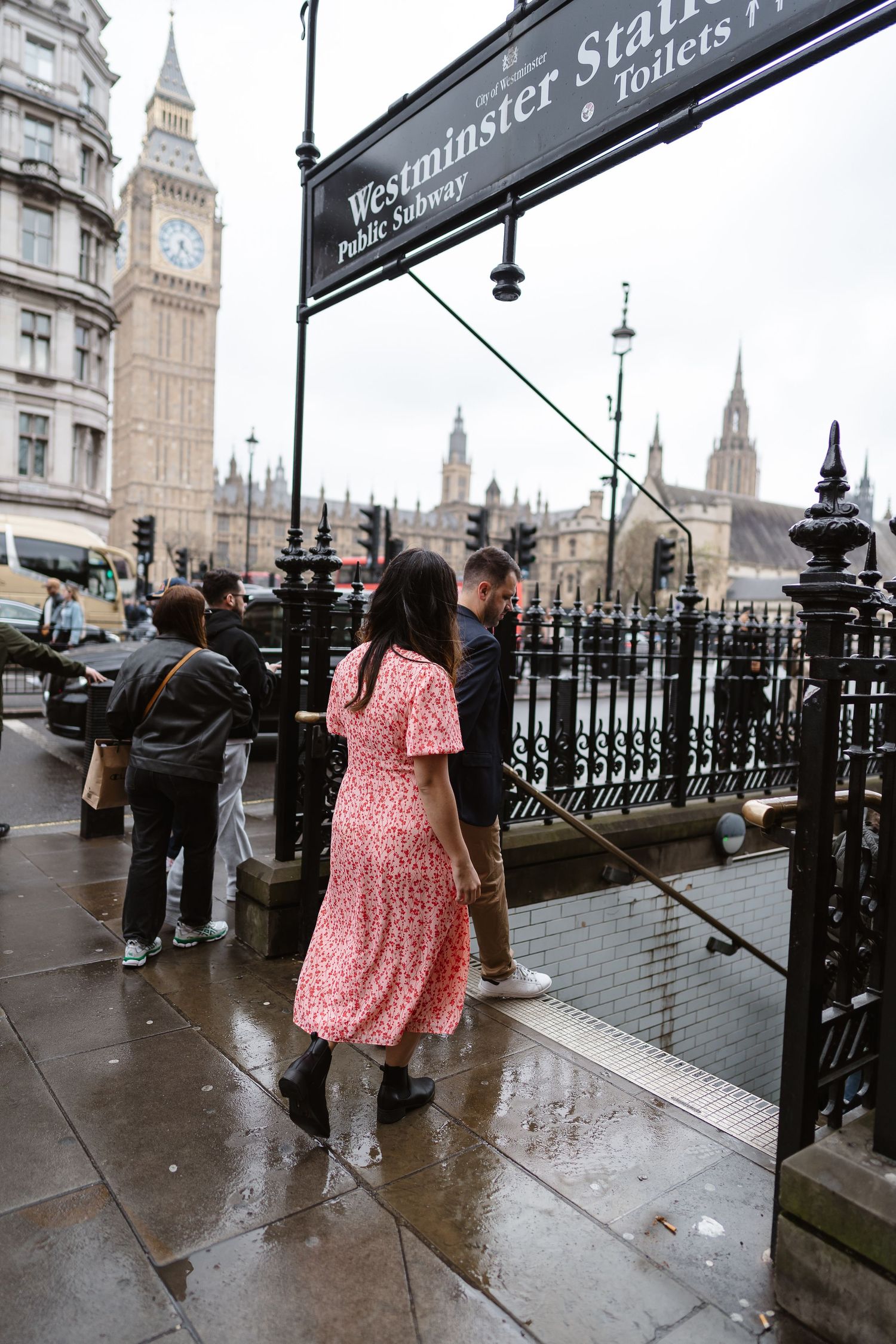 Alitha & James in Londons iconic london underground in Spring for their exciting Engagement / Pre-Wedding photoshoot engagement ring