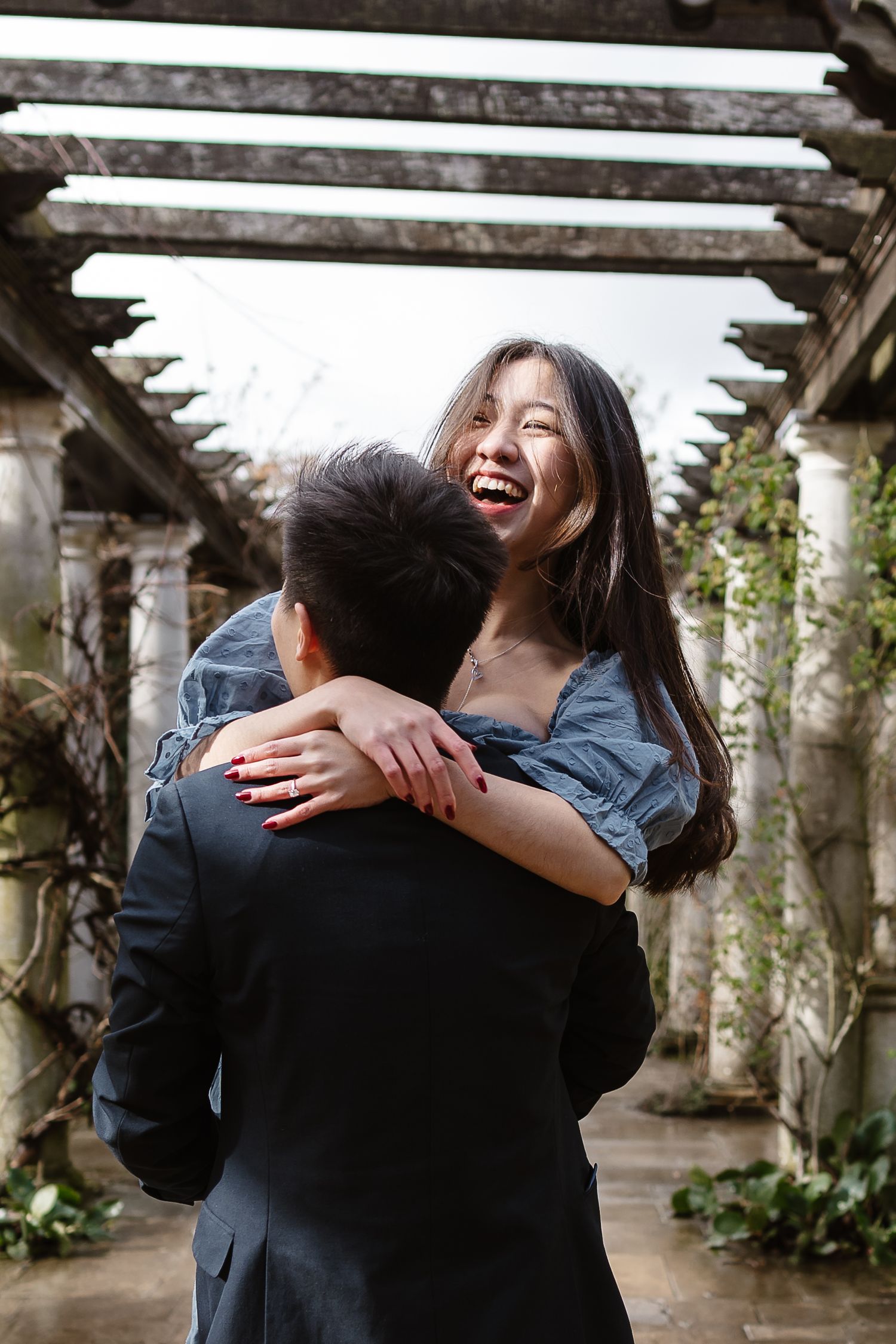 Happy carefree relaxed and fun enjoying their engagement photoshoot, London photographer