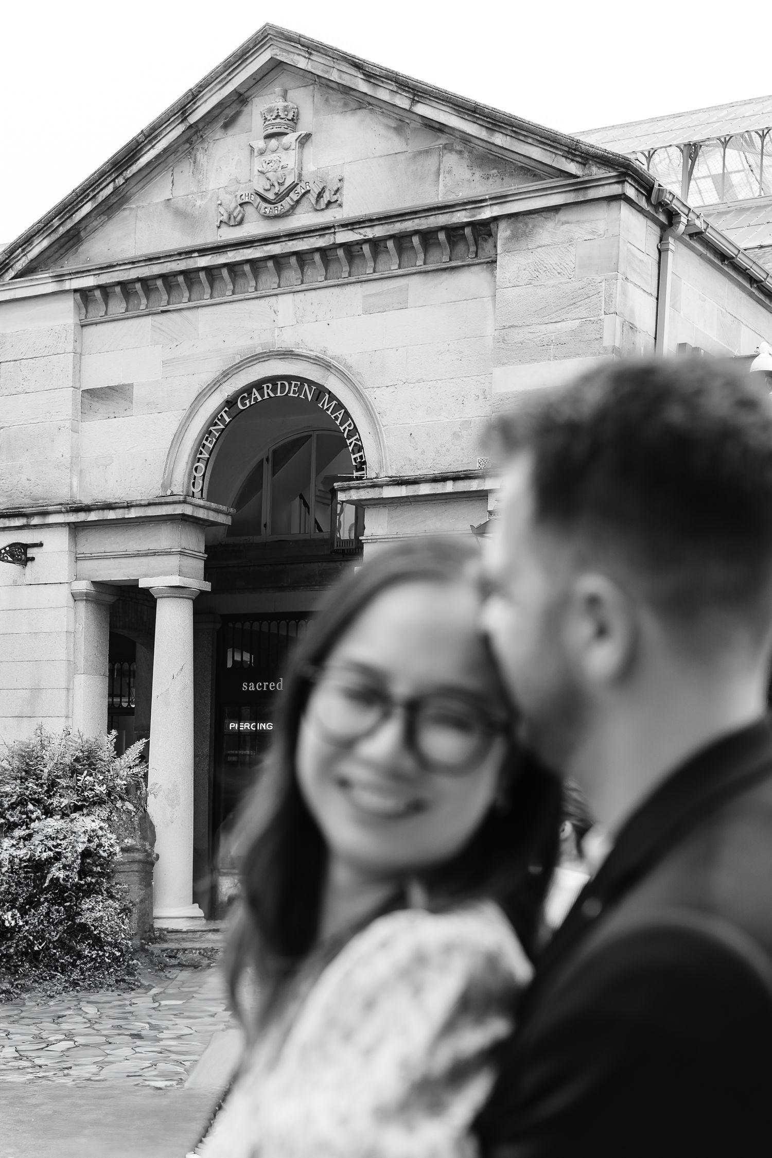 Alitha & James in Londons iconic covent garden in Spring for their exciting Engagement / Pre-Wedding photoshoot engagement ring