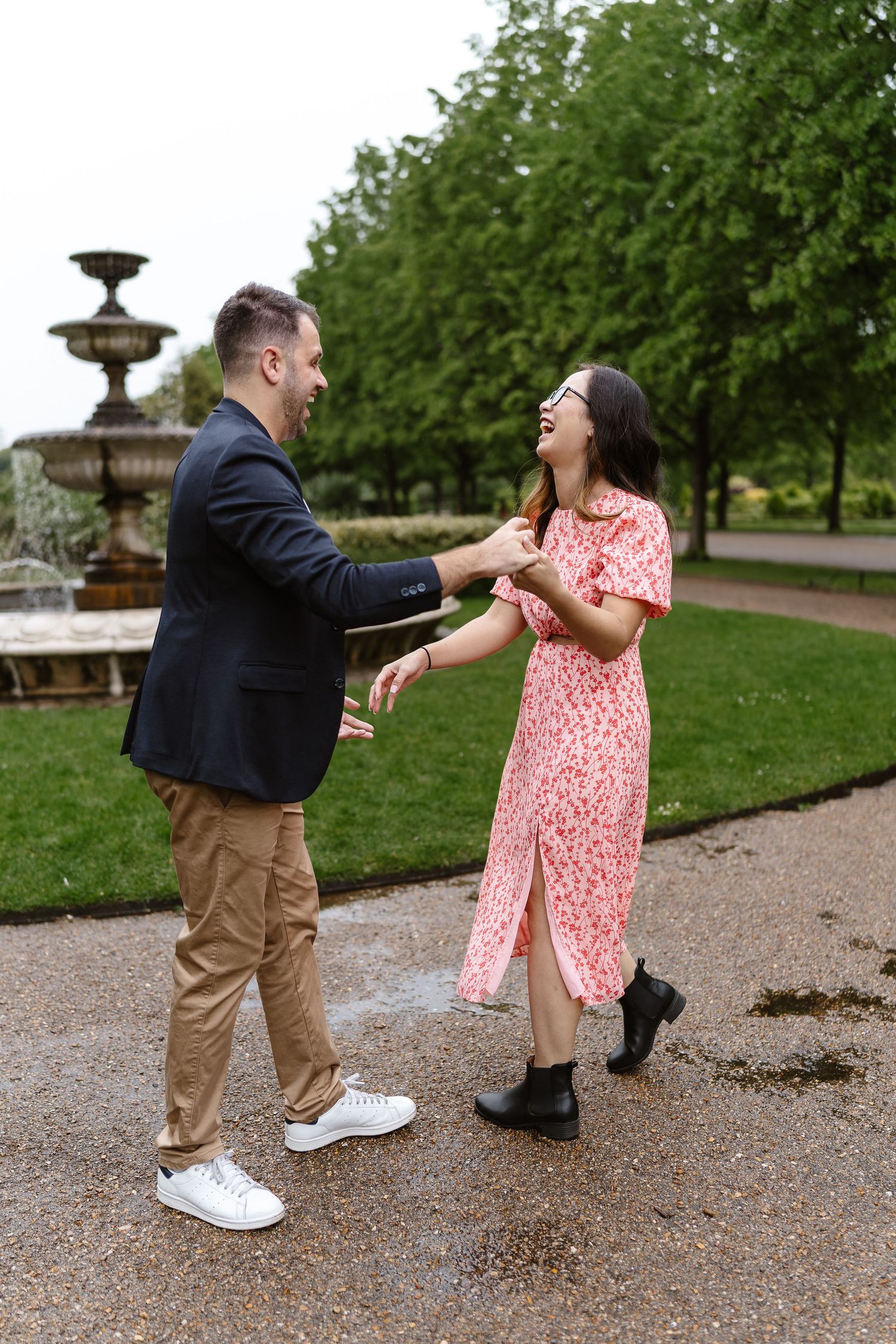 Alitha & James in Londons luxury regents park gardens in Spring for their exciting Engagement photoshoot engagement ring romantic