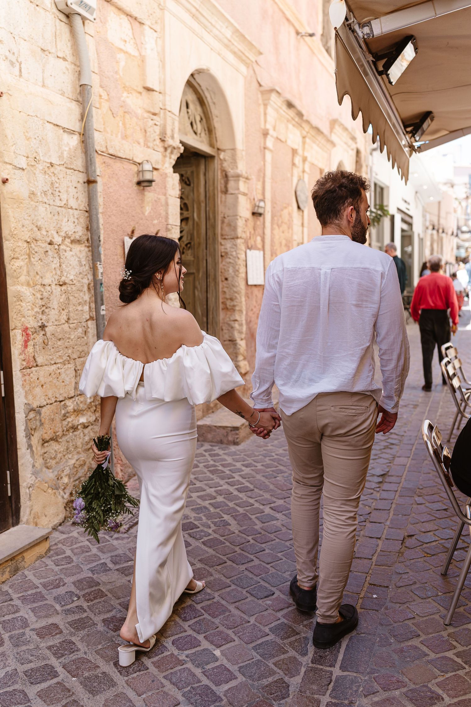 Greece wedding elopement through the streets of Chania, Crete.