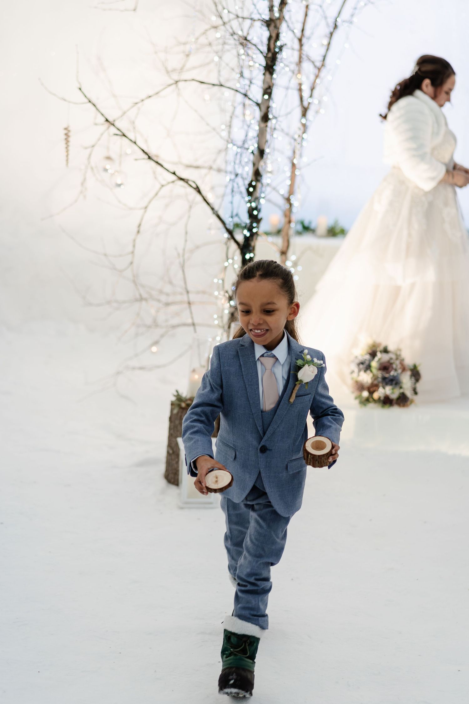 best man and wedding ri ceremony-luxury wedding at Snow Chapel, Northern Lights Village, Levi. Lapland Wedding Photographer. Love in Lapland