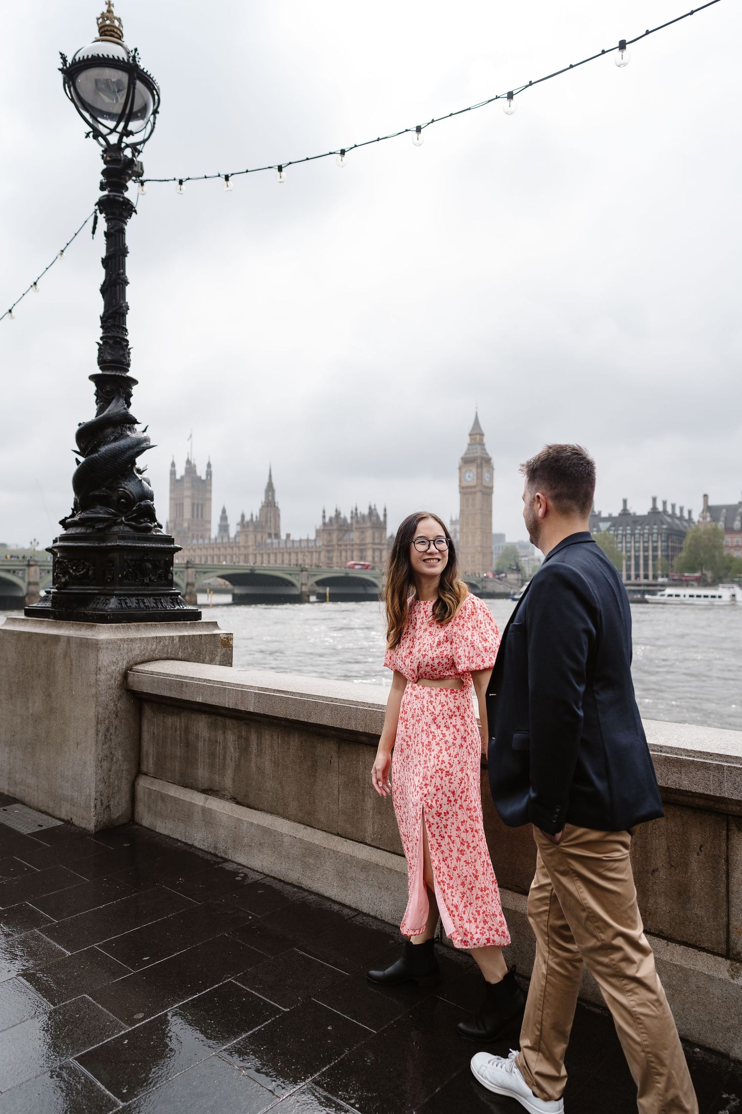 Alitha & James in Londons iconic big ben westminster in Spring for their exciting Engagement / Pre-Wedding photoshoot engagement ring