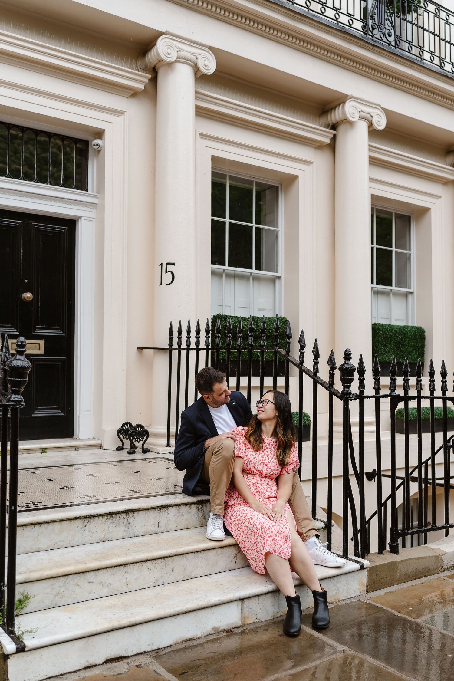 Alitha & James in Londons iconic park crescent luxury in Spring for their exciting Engagement / Pre-Wedding photoshoot engagement ring